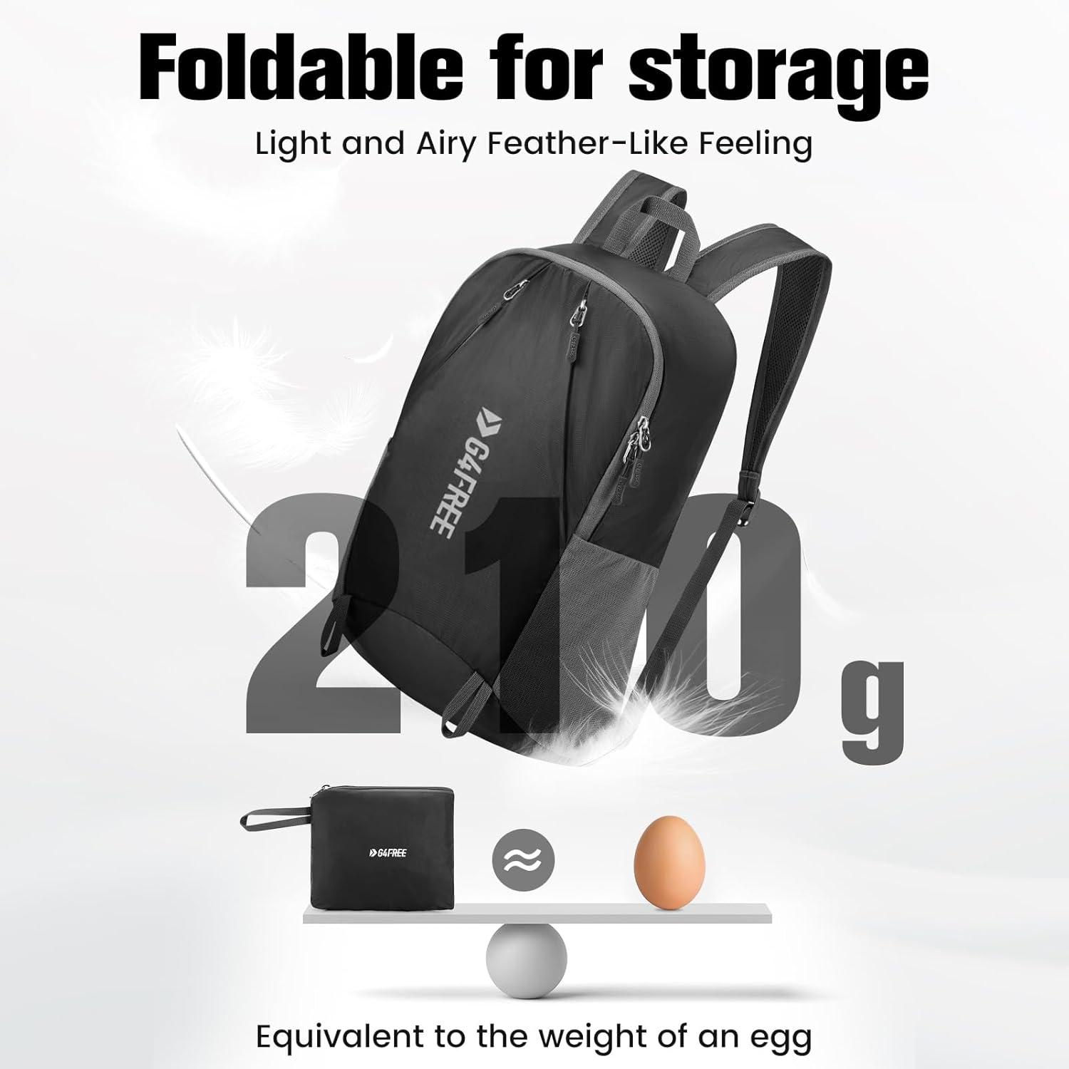 imageG4Free 24L Packable Hiking Backpack Lightweight Foldable Small Sport Travel Daypack Water Resistant for Women MenBlack