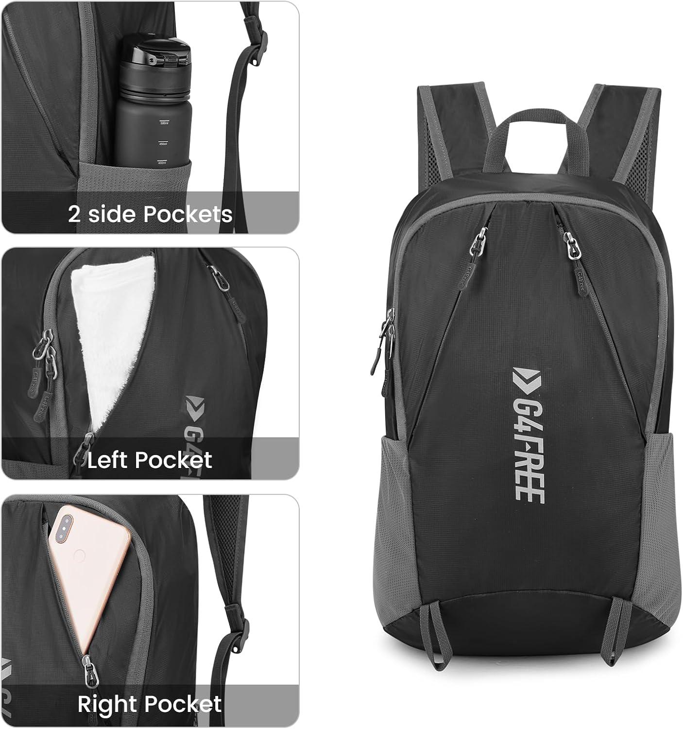 imageG4Free 24L Packable Hiking Backpack Lightweight Foldable Small Sport Travel Daypack Water Resistant for Women MenBlack