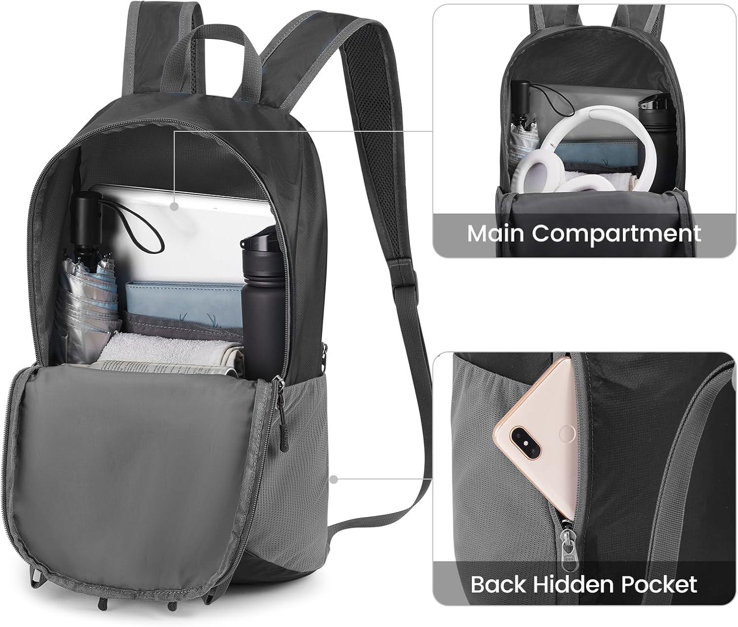 imageG4Free 24L Packable Hiking Backpack Lightweight Foldable Small Sport Travel Daypack Water Resistant for Women MenBlack
