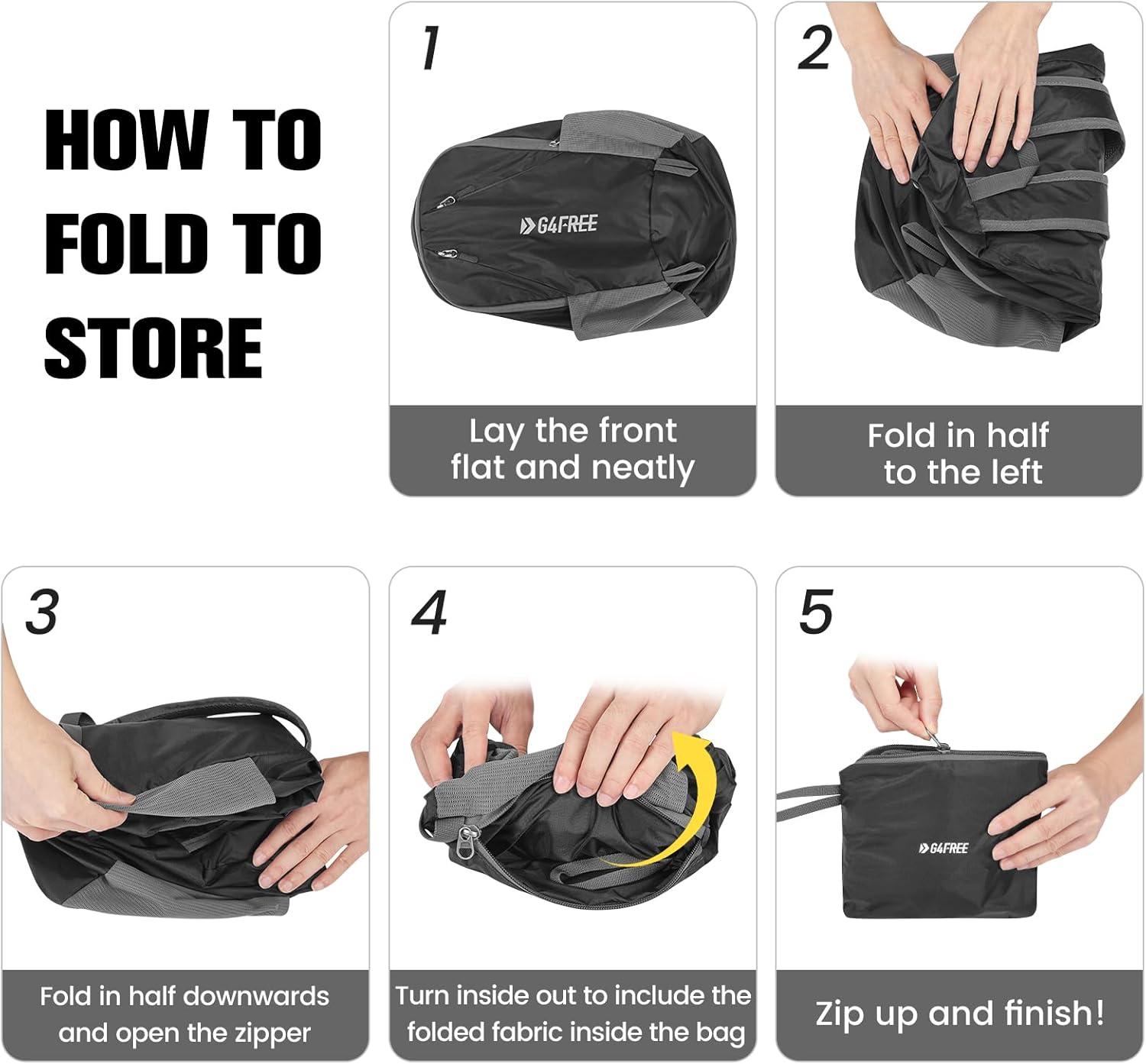 imageG4Free 24L Packable Hiking Backpack Lightweight Foldable Small Sport Travel Daypack Water Resistant for Women MenBlack