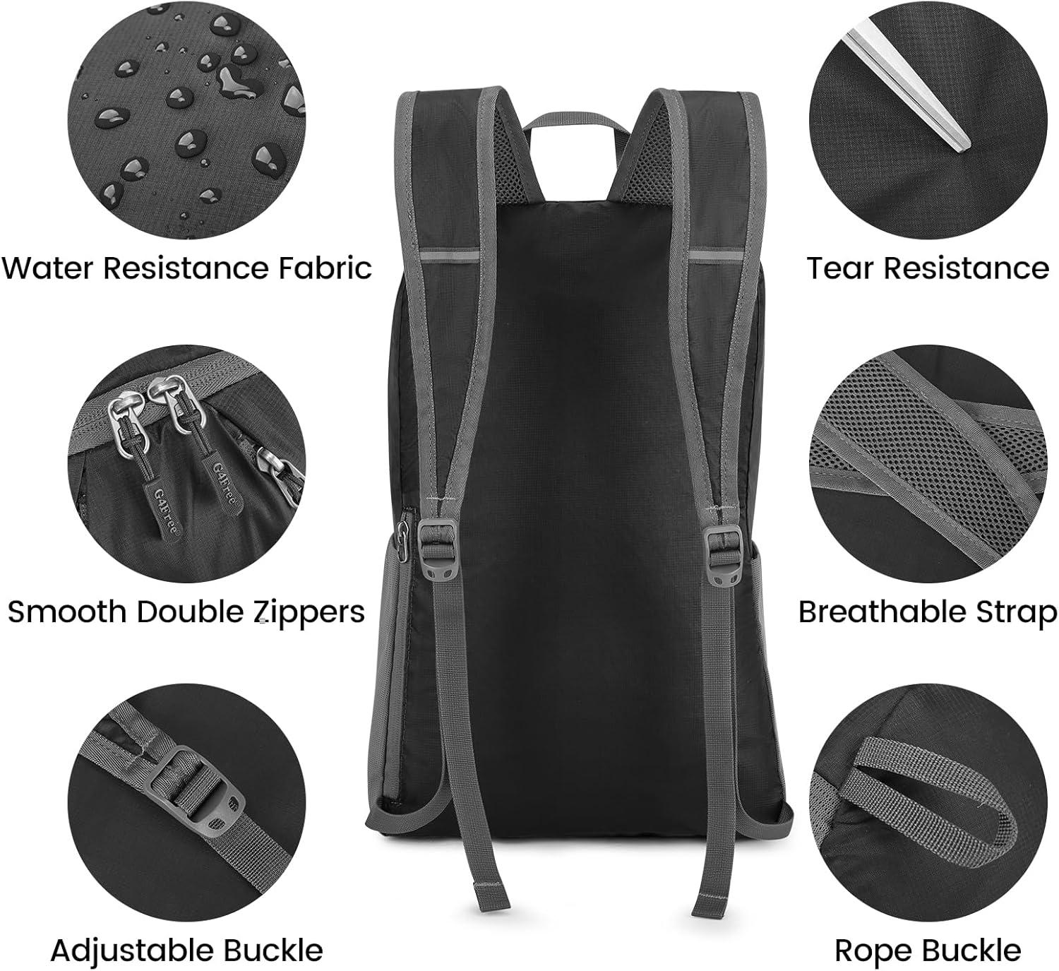 imageG4Free 24L Packable Hiking Backpack Lightweight Foldable Small Sport Travel Daypack Water Resistant for Women MenBlack