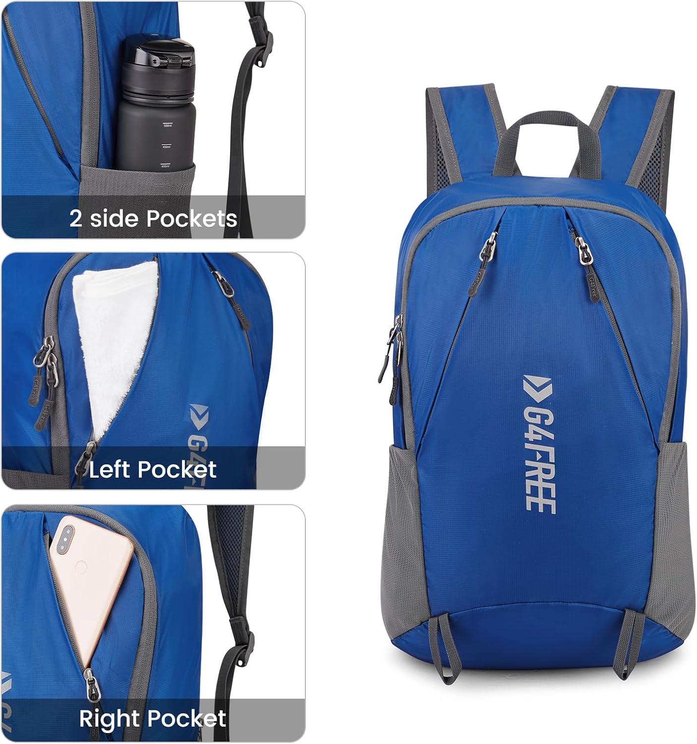 imageG4Free 24L Packable Hiking Backpack Lightweight Foldable Small Sport Travel Daypack Water Resistant for Women MenBlue