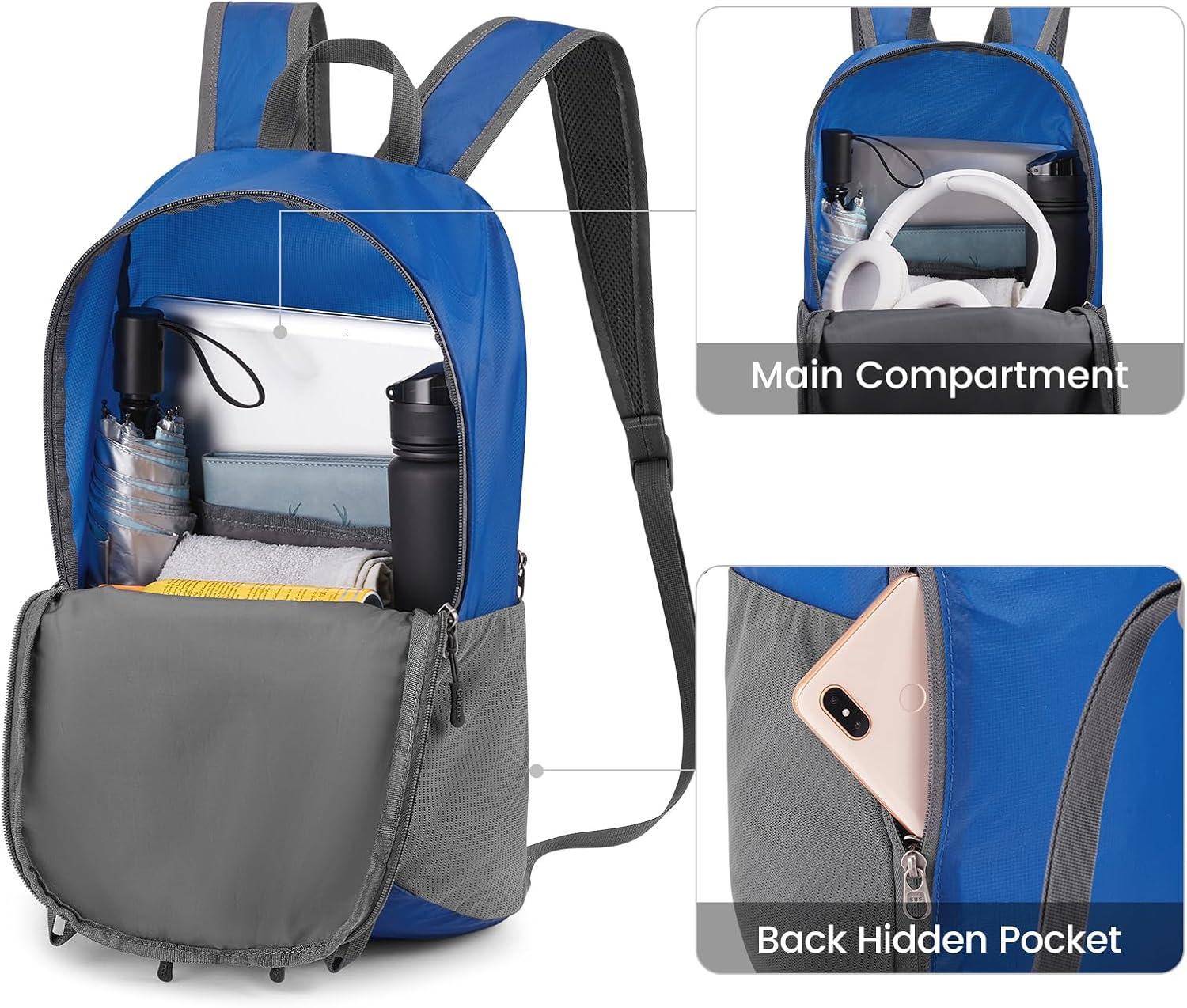 imageG4Free 24L Packable Hiking Backpack Lightweight Foldable Small Sport Travel Daypack Water Resistant for Women MenBlue