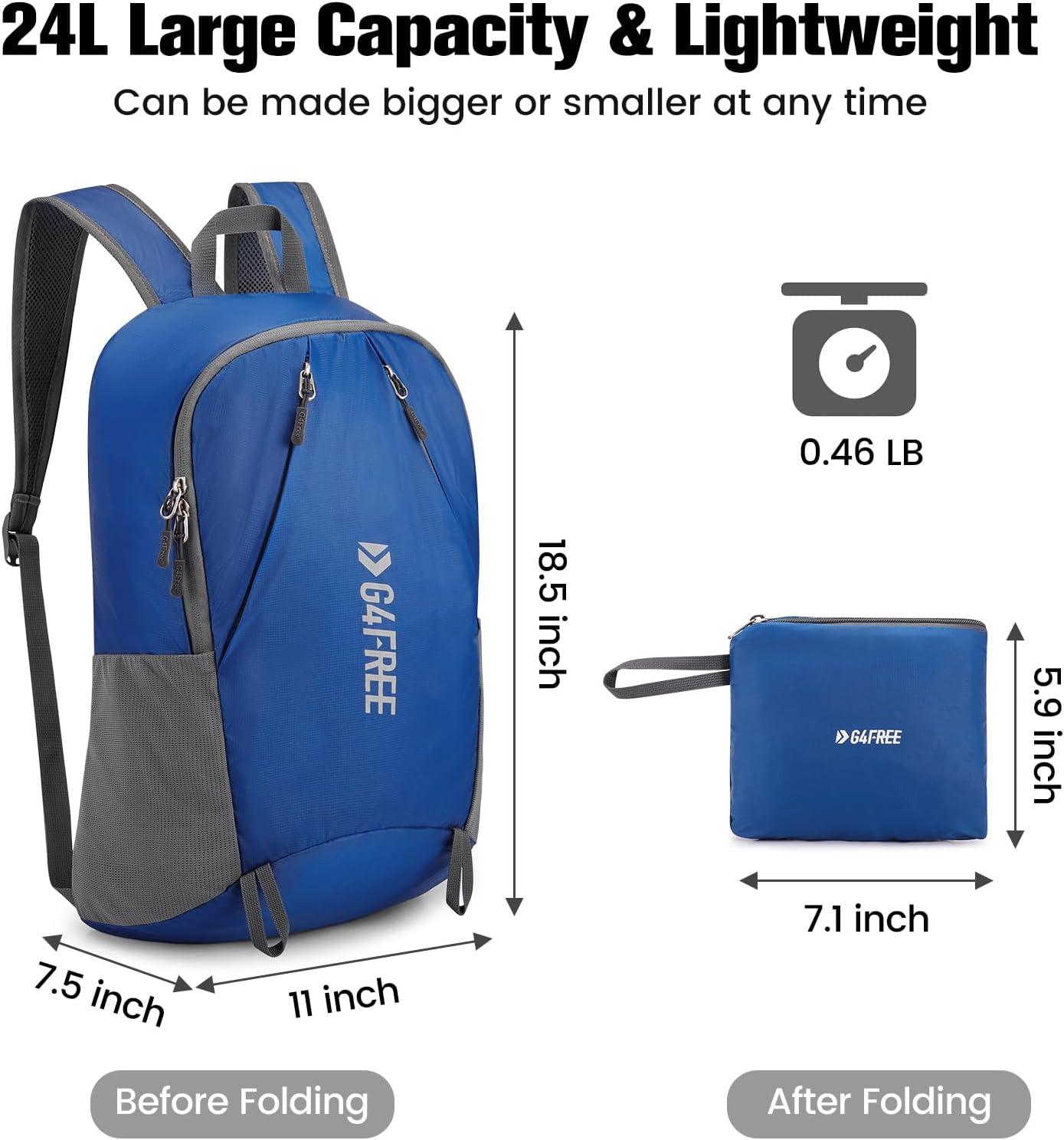 imageG4Free 24L Packable Hiking Backpack Lightweight Foldable Small Sport Travel Daypack Water Resistant for Women MenBlue