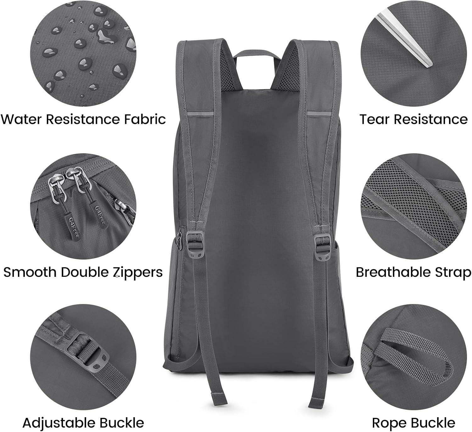 imageG4Free 24L Packable Hiking Backpack Lightweight Foldable Small Sport Travel Daypack Water Resistant for Women MenDark Grey