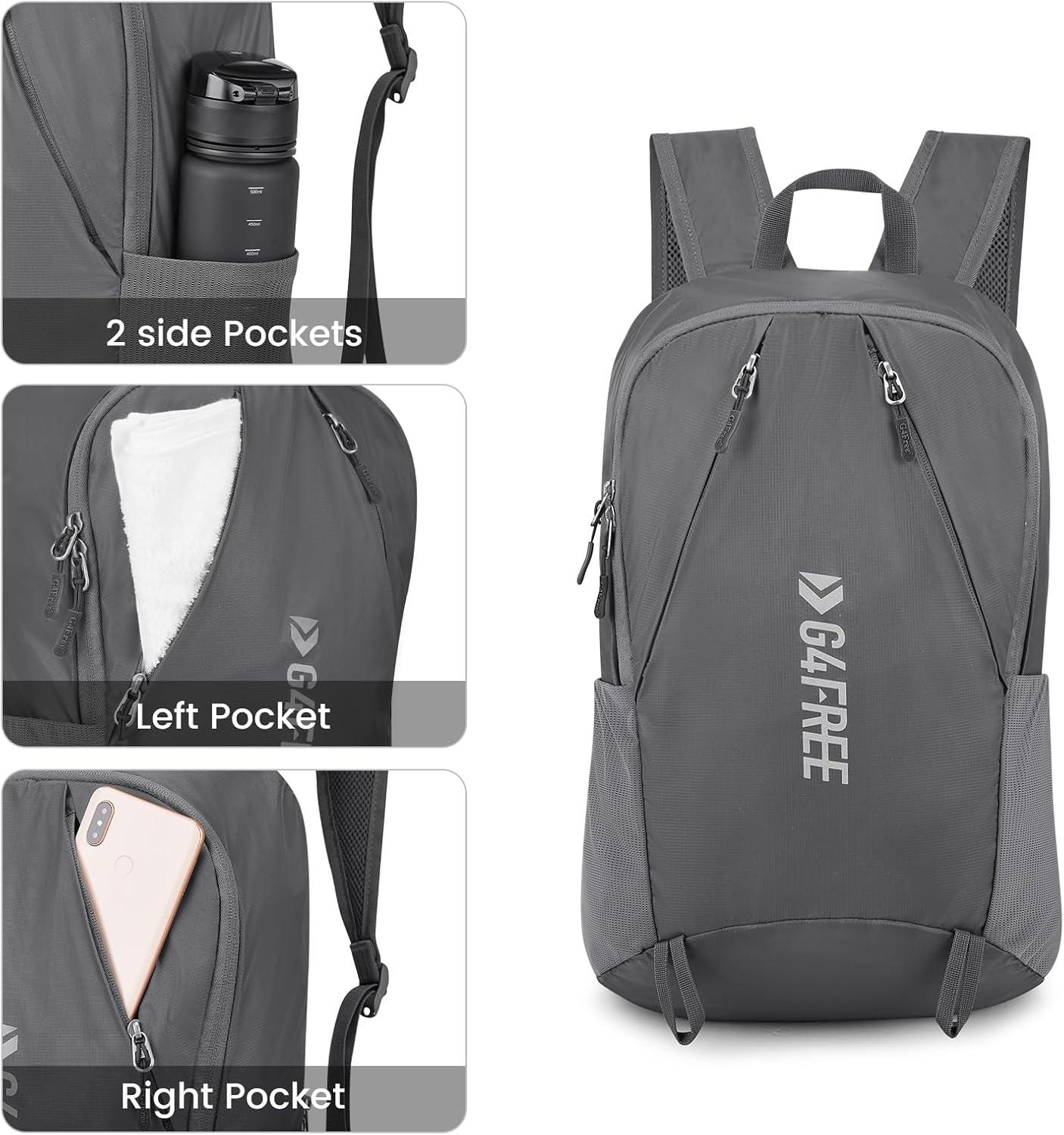 imageG4Free 24L Packable Hiking Backpack Lightweight Foldable Small Sport Travel Daypack Water Resistant for Women MenDark Grey