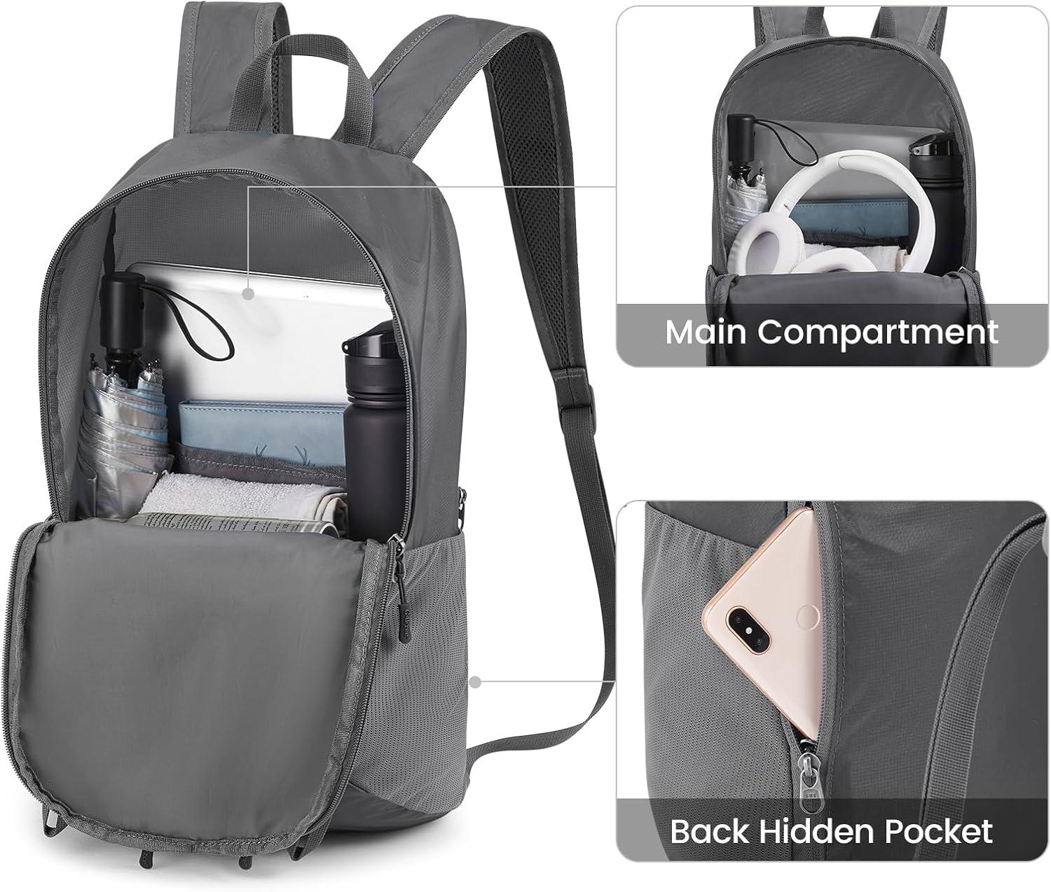 imageG4Free 24L Packable Hiking Backpack Lightweight Foldable Small Sport Travel Daypack Water Resistant for Women MenDark Grey