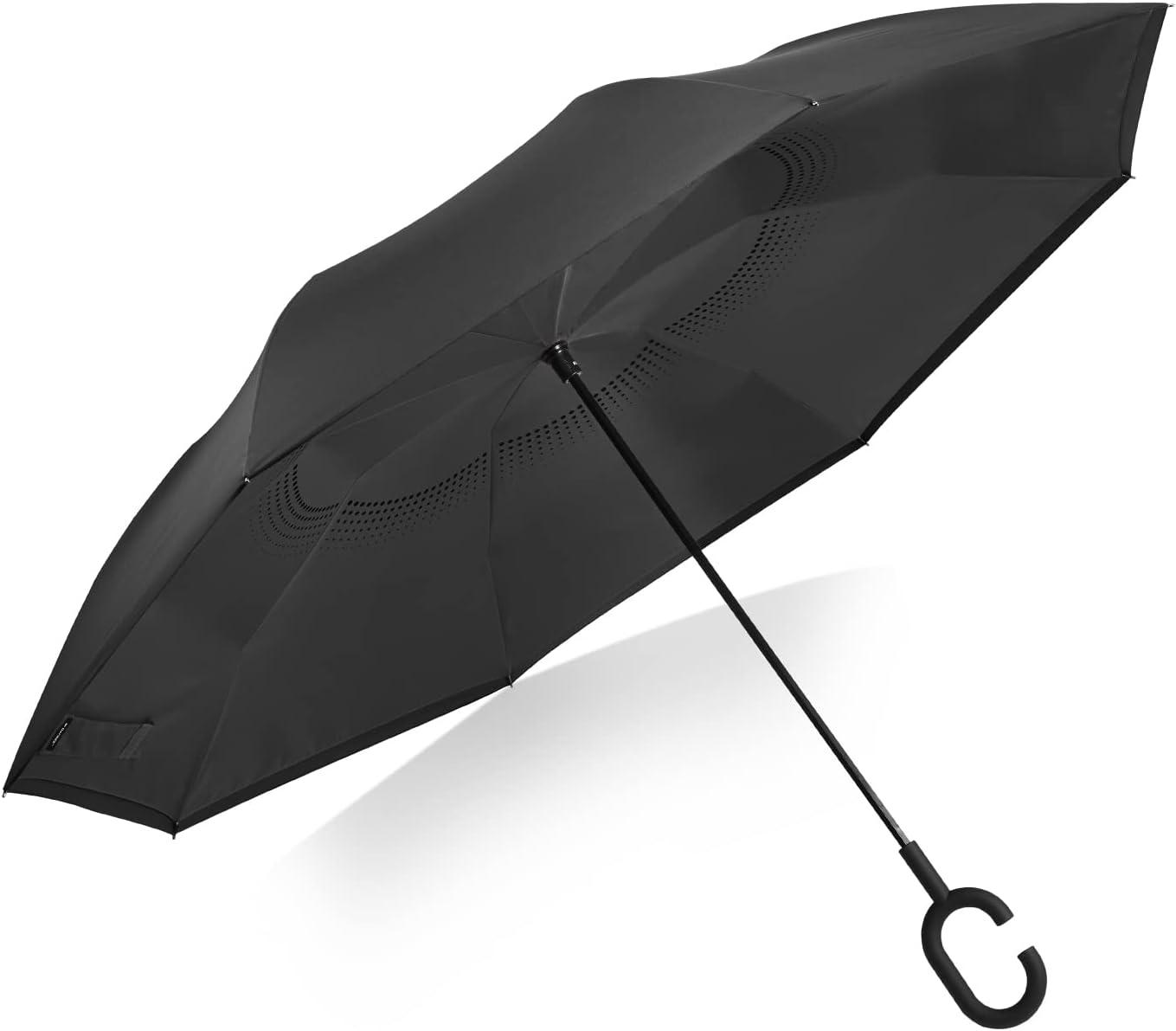 imageG4Free 4862 Inch Large Inverted Reverse Umbrella with CShaped Handle Windproof Double Layer Upside Down Car Rain Umbrellas for Men WomenBlack