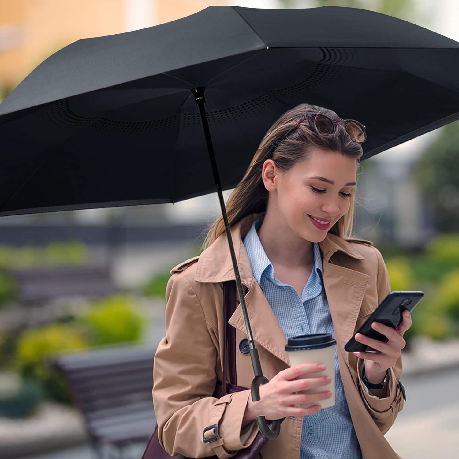 imageG4Free 4862 Inch Large Inverted Reverse Umbrella with CShaped Handle Windproof Double Layer Upside Down Car Rain Umbrellas for Men WomenBlack