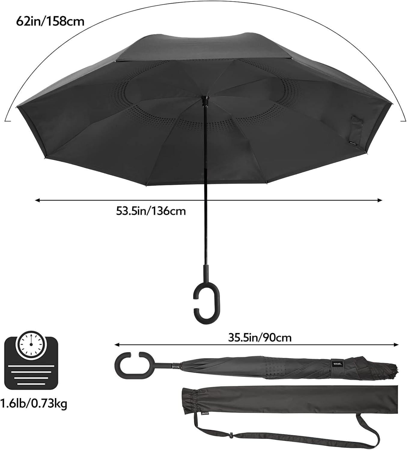 imageG4Free 4862 Inch Large Inverted Reverse Umbrella with CShaped Handle Windproof Double Layer Upside Down Car Rain Umbrellas for Men WomenBlack
