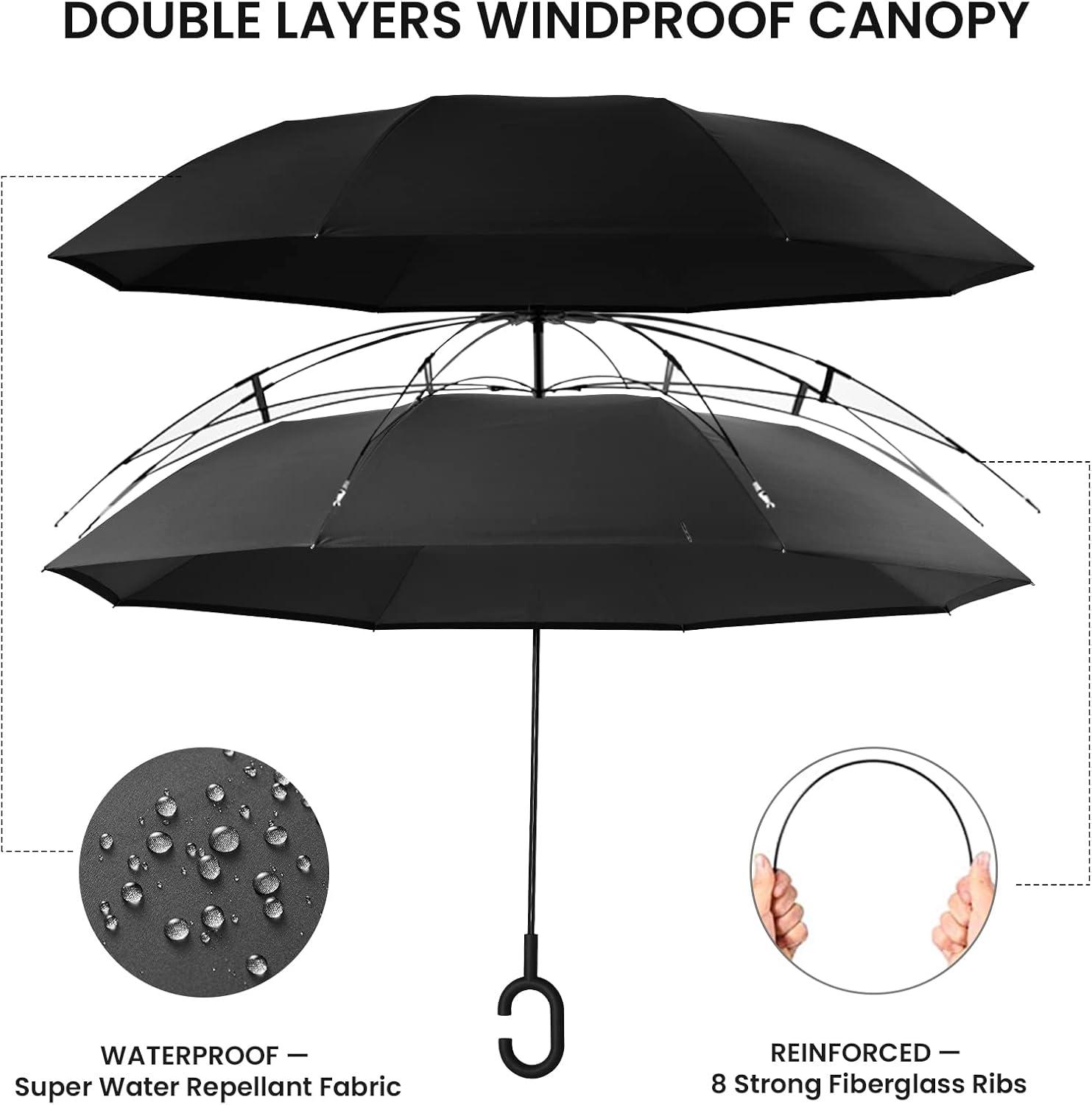 imageG4Free 4862 Inch Large Inverted Reverse Umbrella with CShaped Handle Windproof Double Layer Upside Down Car Rain Umbrellas for Men WomenBlack