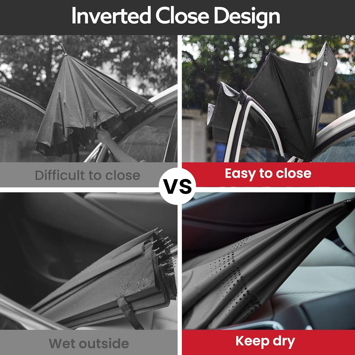 imageG4Free 4862 Inch Large Inverted Reverse Umbrella with CShaped Handle Windproof Double Layer Upside Down Car Rain Umbrellas for Men WomenBlack