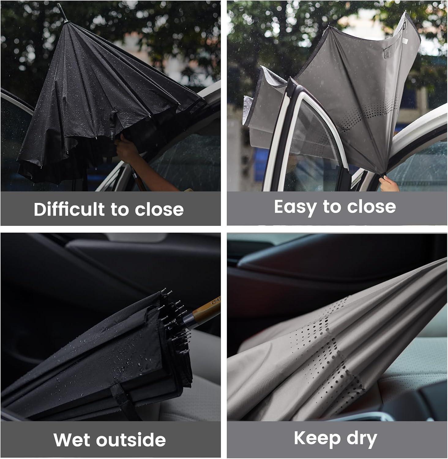 imageG4Free 4862 Inch Large Inverted Reverse Umbrella with CShaped Handle Windproof Double Layer Upside Down Car Rain Umbrellas for Men WomenGrey