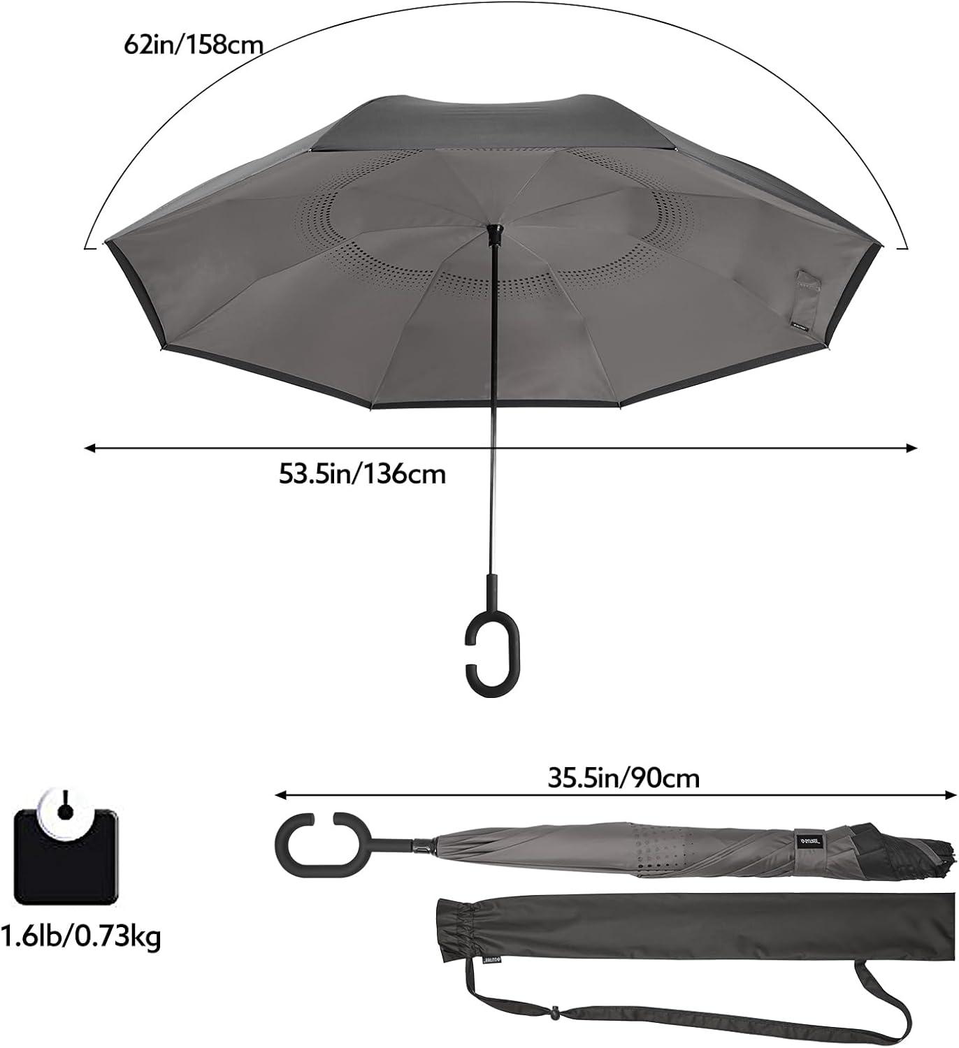 imageG4Free 4862 Inch Large Inverted Reverse Umbrella with CShaped Handle Windproof Double Layer Upside Down Car Rain Umbrellas for Men WomenGrey