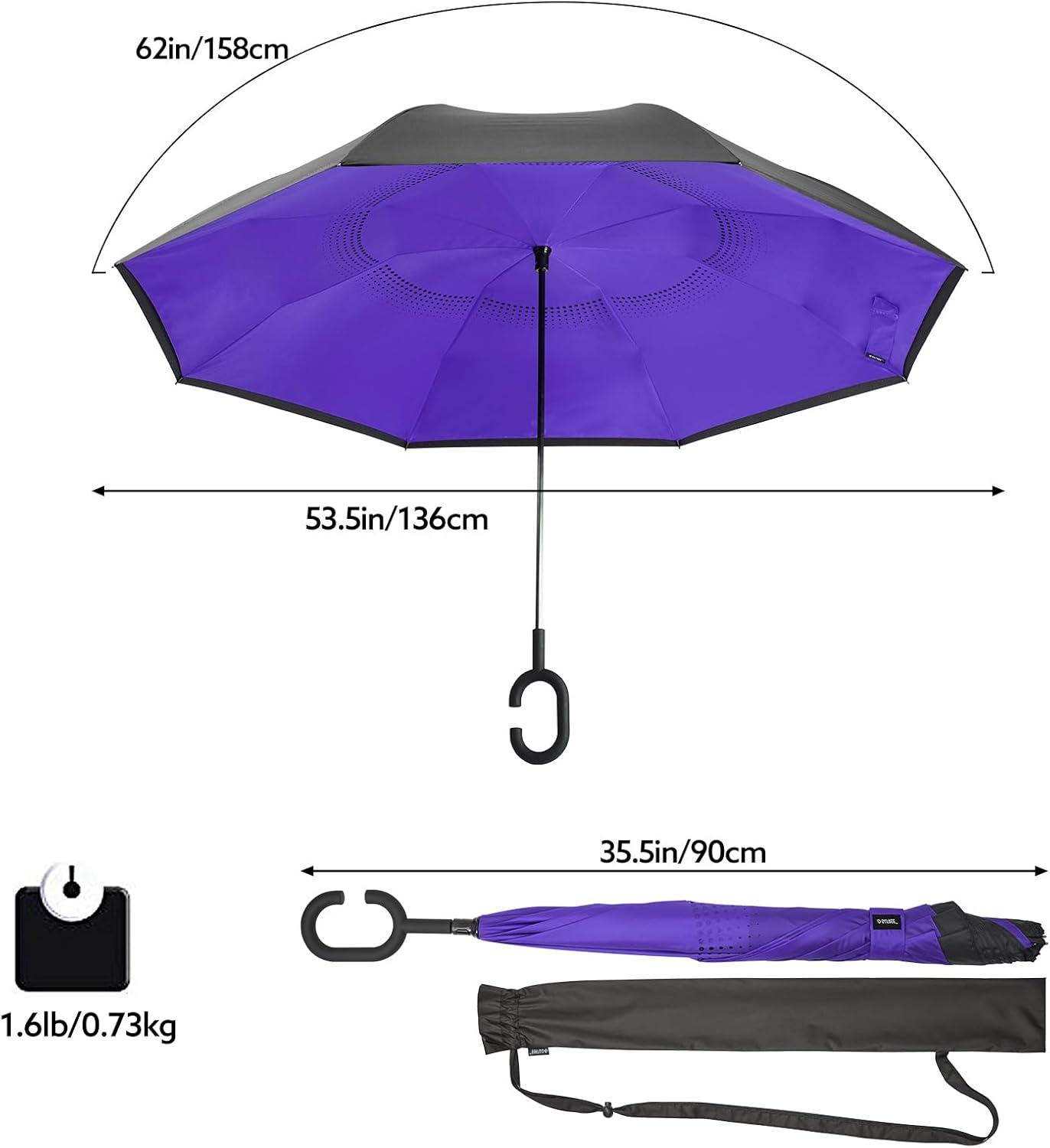 imageG4Free 4862 Inch Large Inverted Reverse Umbrella with CShaped Handle Windproof Double Layer Upside Down Car Rain Umbrellas for Men WomenPurple