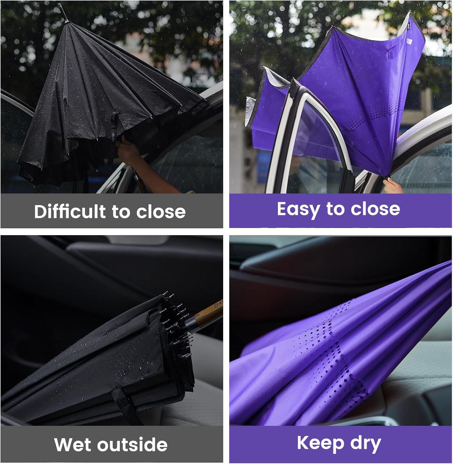 imageG4Free 4862 Inch Large Inverted Reverse Umbrella with CShaped Handle Windproof Double Layer Upside Down Car Rain Umbrellas for Men WomenPurple