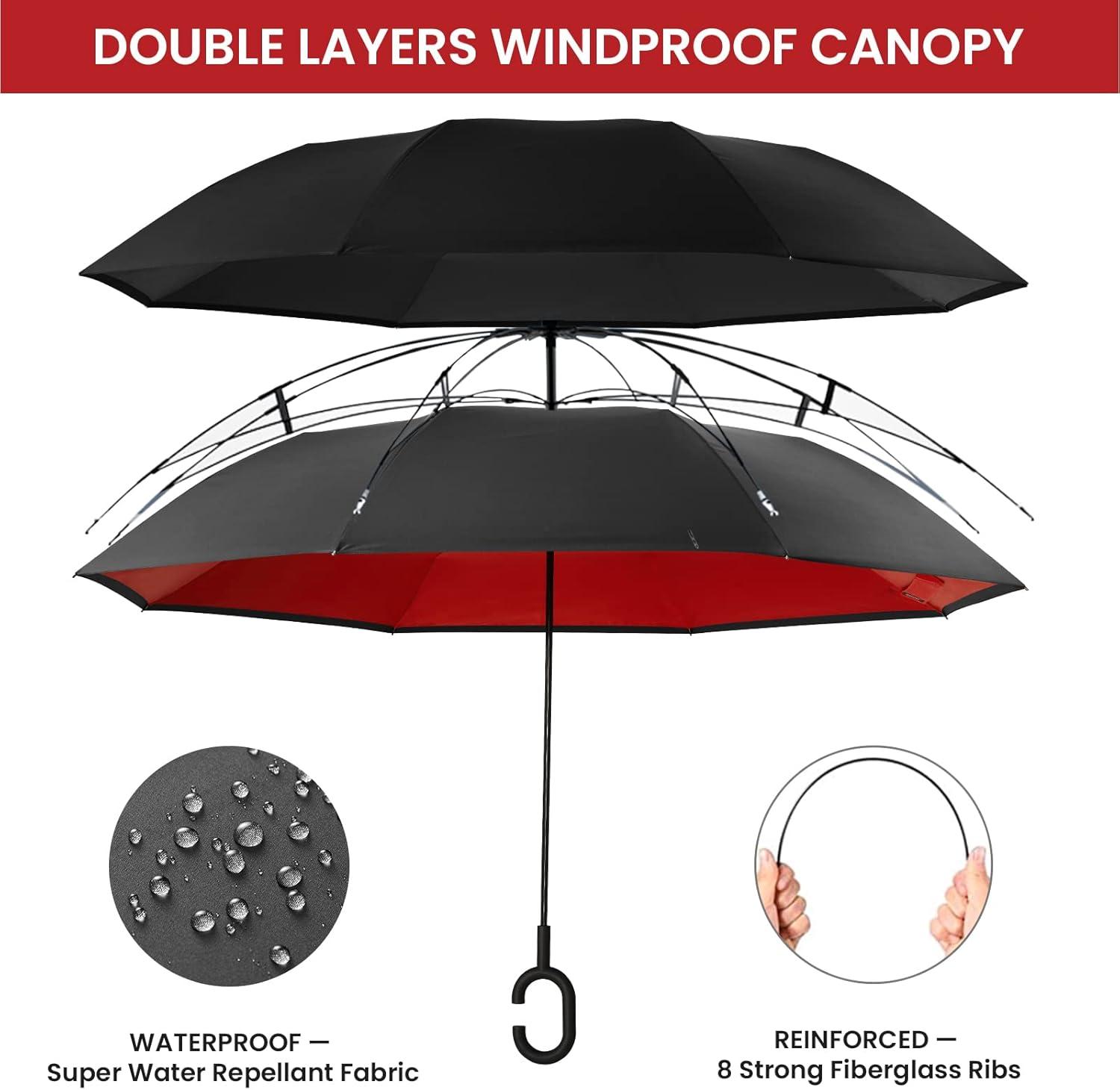 imageG4Free 4862 Inch Large Inverted Reverse Umbrella with CShaped Handle Windproof Double Layer Upside Down Car Rain Umbrellas for Men WomenRed