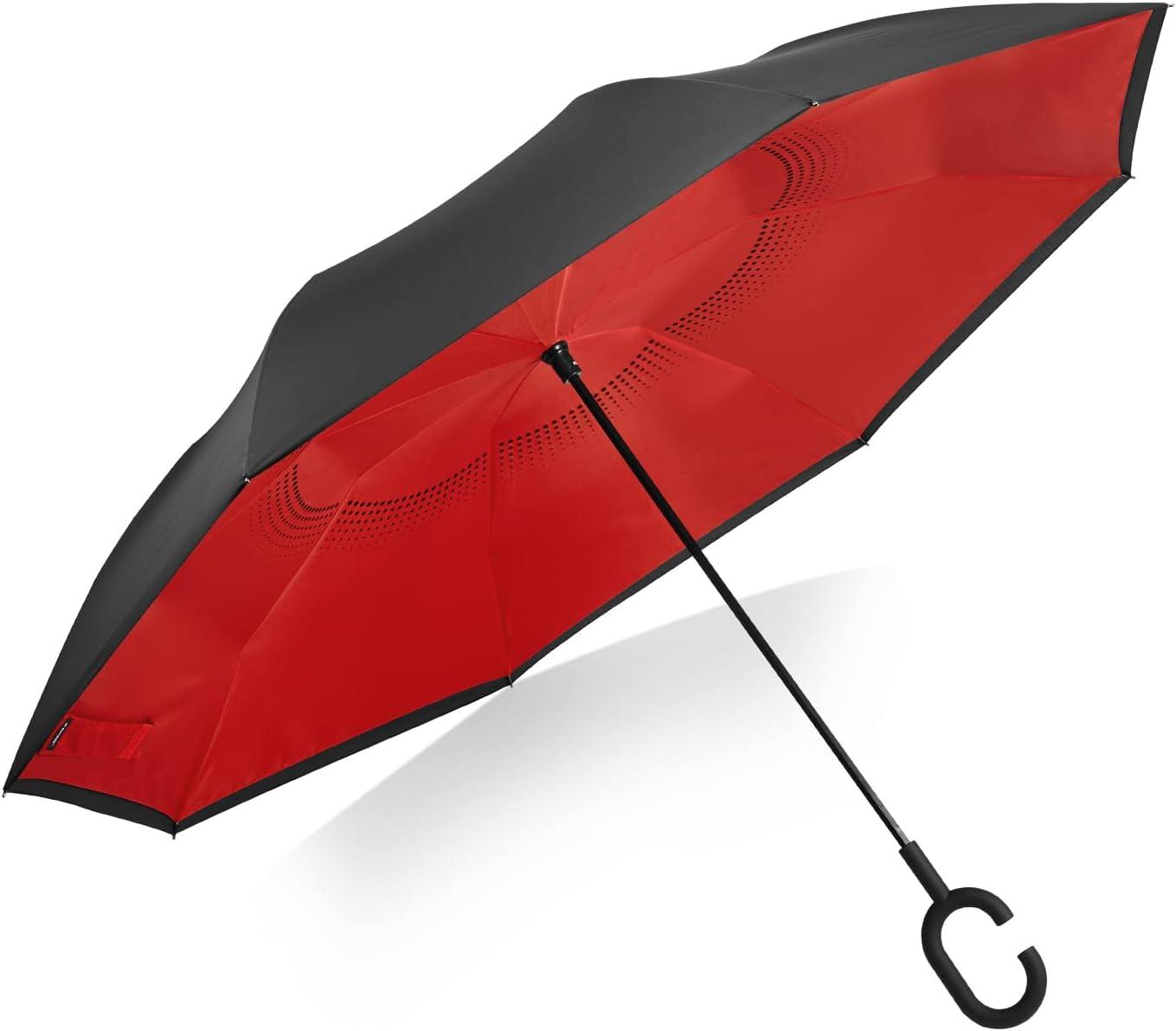 imageG4Free 4862 Inch Large Inverted Reverse Umbrella with CShaped Handle Windproof Double Layer Upside Down Car Rain Umbrellas for Men WomenRed