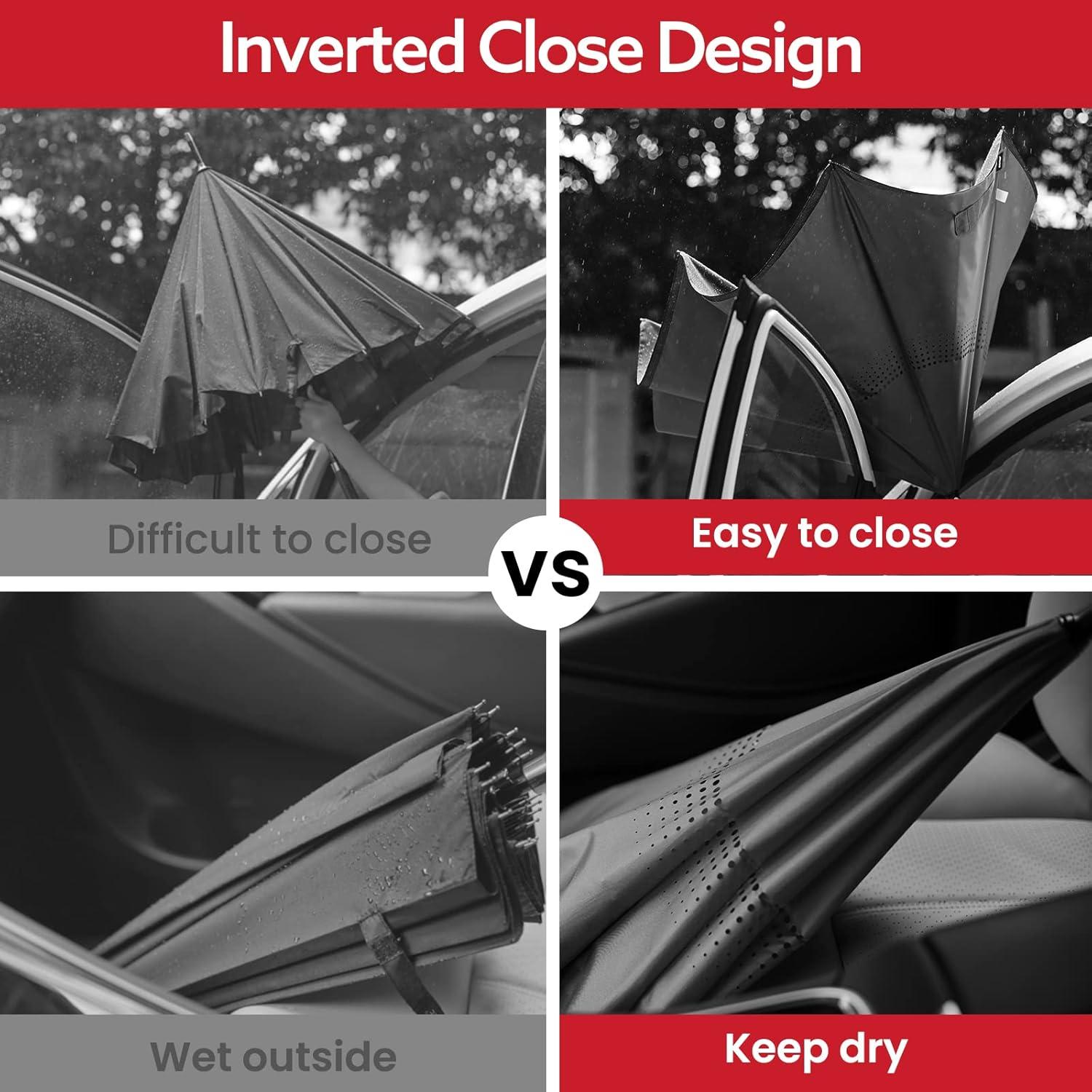 imageG4Free 4862 Inch Large Inverted Reverse Umbrella with CShaped Handle Windproof Double Layer Upside Down Car Rain Umbrellas for Men WomenRed
