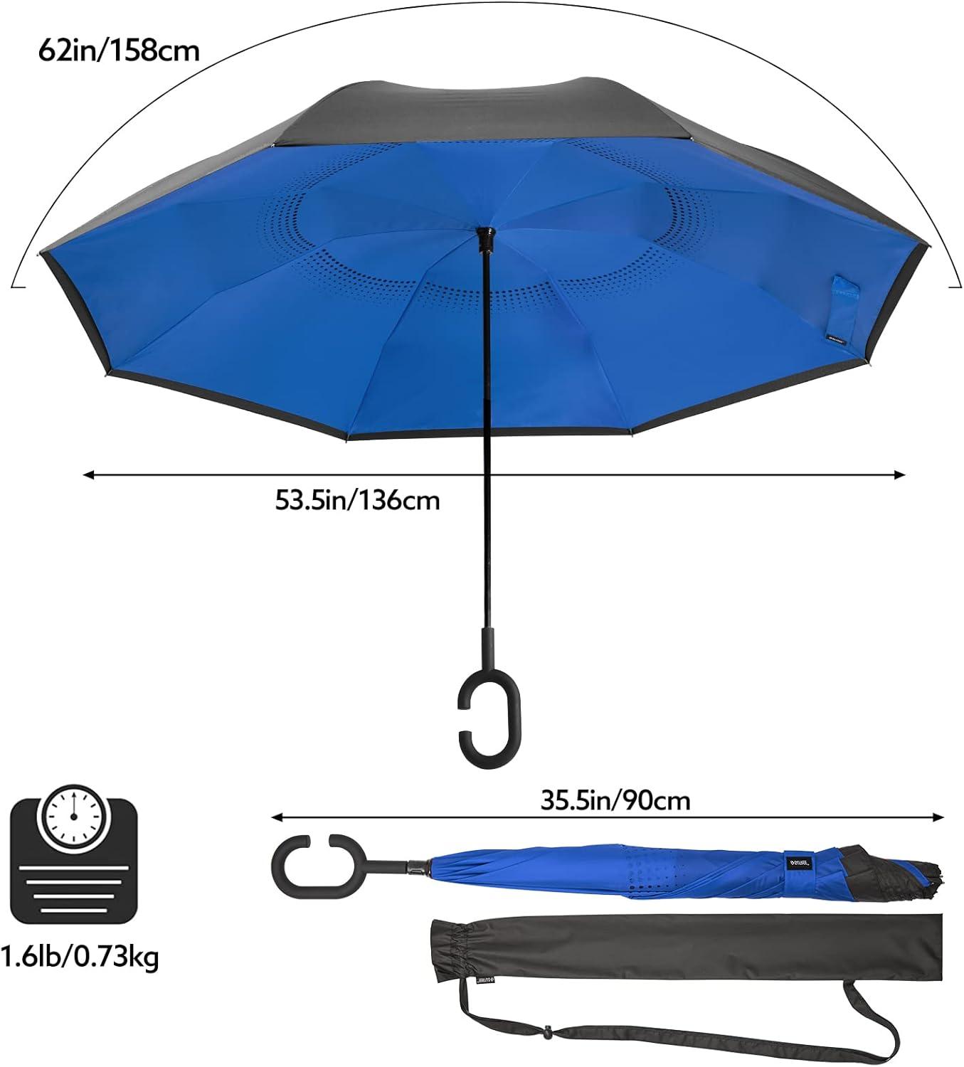 imageG4Free 4862 Inch Large Inverted Reverse Umbrella with CShaped Handle Windproof Double Layer Upside Down Car Rain Umbrellas for Men WomenRoyal Blue