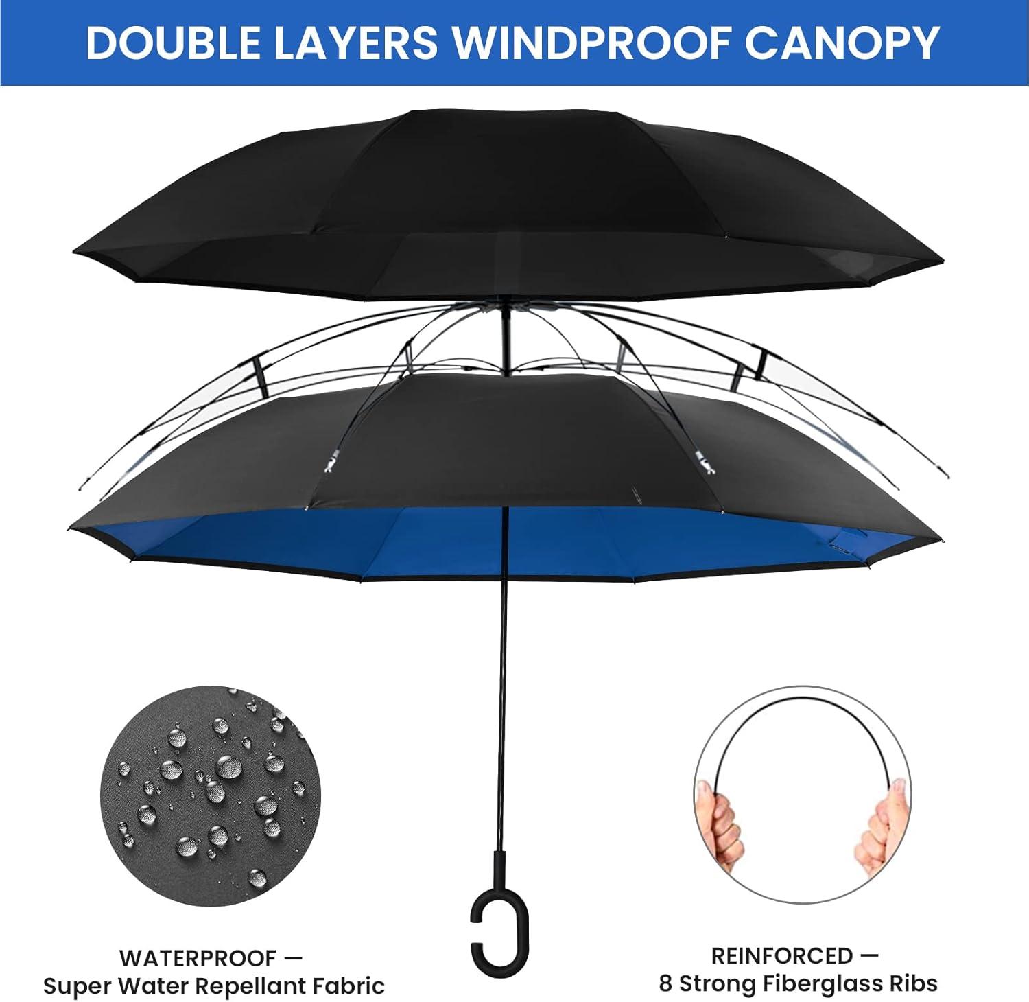 imageG4Free 4862 Inch Large Inverted Reverse Umbrella with CShaped Handle Windproof Double Layer Upside Down Car Rain Umbrellas for Men WomenRoyal Blue
