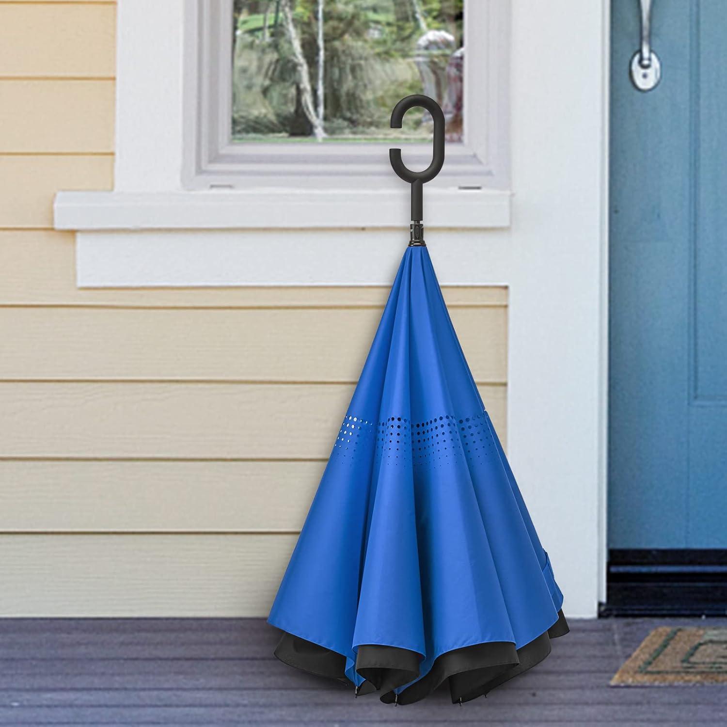 imageG4Free 4862 Inch Large Inverted Reverse Umbrella with CShaped Handle Windproof Double Layer Upside Down Car Rain Umbrellas for Men WomenRoyal Blue