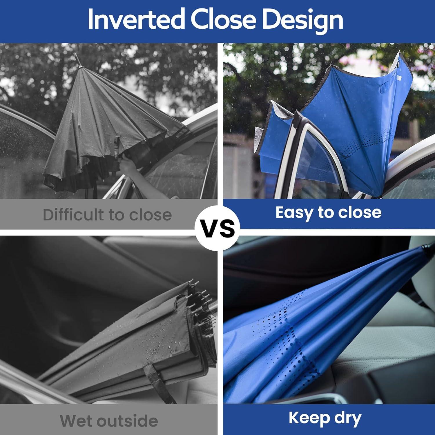 imageG4Free 4862 Inch Large Inverted Reverse Umbrella with CShaped Handle Windproof Double Layer Upside Down Car Rain Umbrellas for Men WomenRoyal Blue