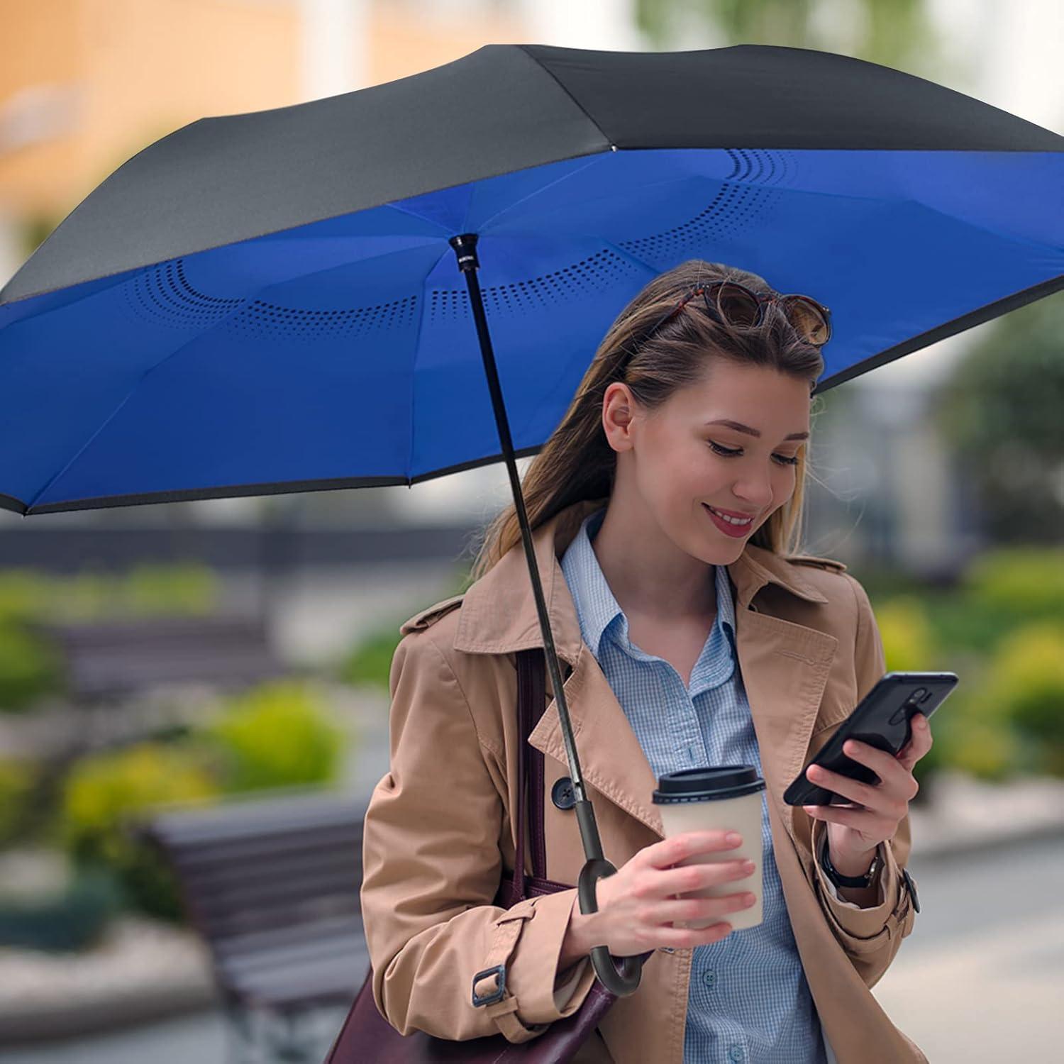 imageG4Free 4862 Inch Large Inverted Reverse Umbrella with CShaped Handle Windproof Double Layer Upside Down Car Rain Umbrellas for Men WomenRoyal Blue