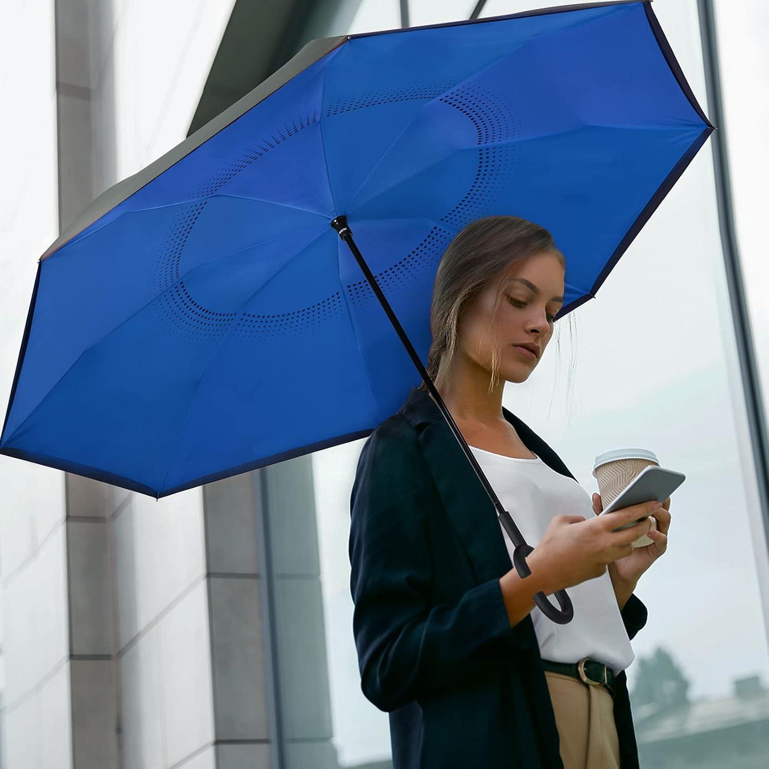imageG4Free 4862 Inch Large Inverted Reverse Umbrella with CShaped Handle Windproof Double Layer Upside Down Car Rain Umbrellas for Men WomenRoyal Blue