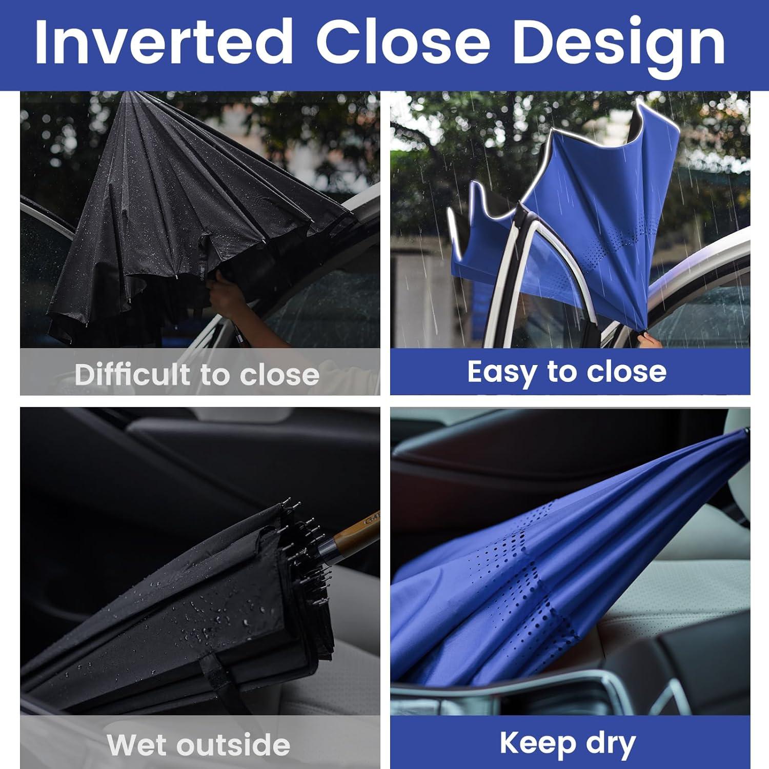 imageG4Free 4862 Inch Large Inverted Reverse Umbrella with CShaped Handle Windproof Double Layer Upside Down Car Rain Umbrellas for Men WomenRoyal Blue with Reflective Stripe