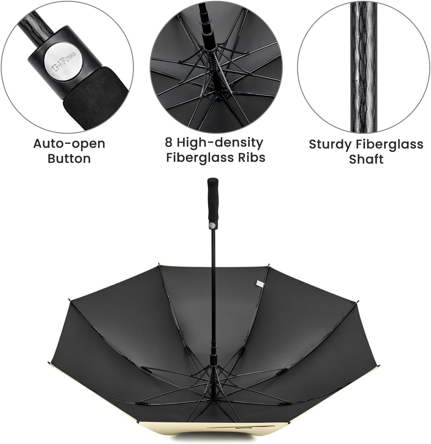 imageG4Free 5462 Inch Windproof UV Protection Golf Umbrella Extra Large Silver Coated Automatic Open Stick Long UmbrellaIvoryBlack