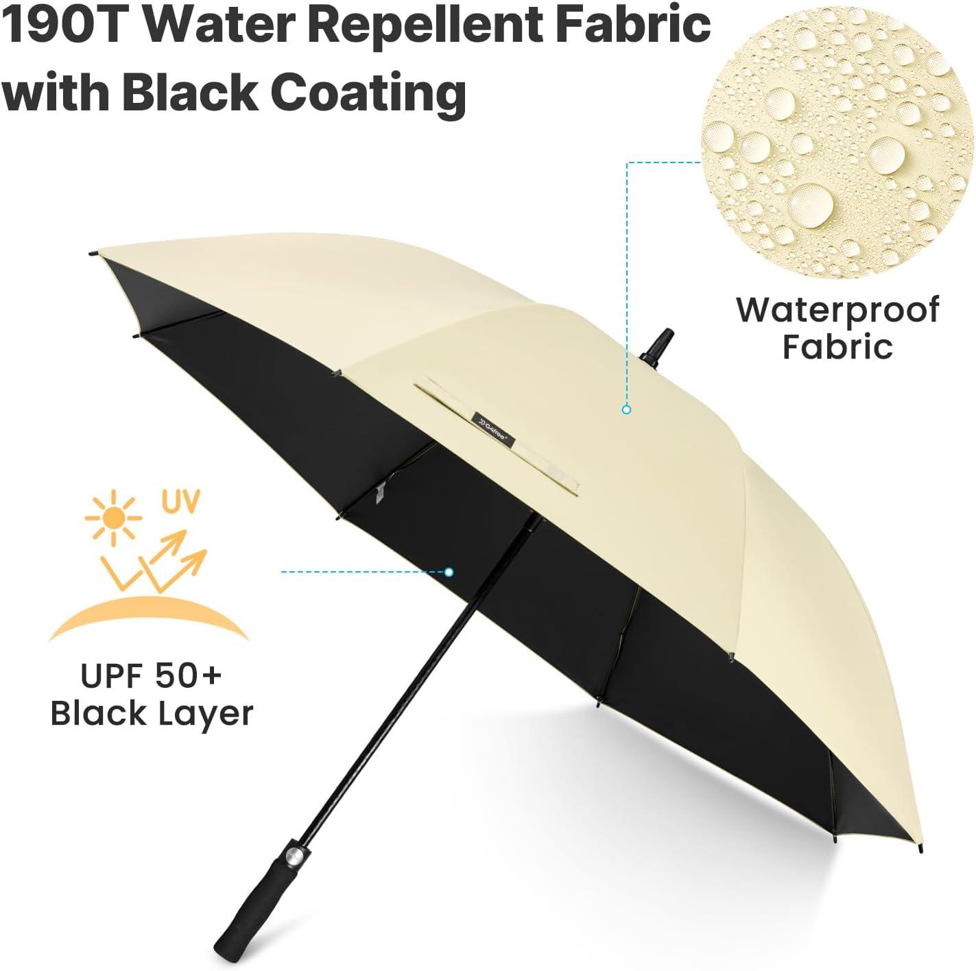 imageG4Free 5462 Inch Windproof UV Protection Golf Umbrella Extra Large Silver Coated Automatic Open Stick Long UmbrellaIvoryBlack