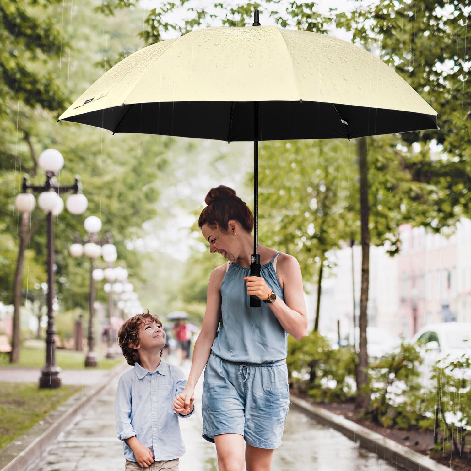 imageG4Free 5462 Inch Windproof UV Protection Golf Umbrella Extra Large Silver Coated Automatic Open Stick Long UmbrellaIvoryBlack