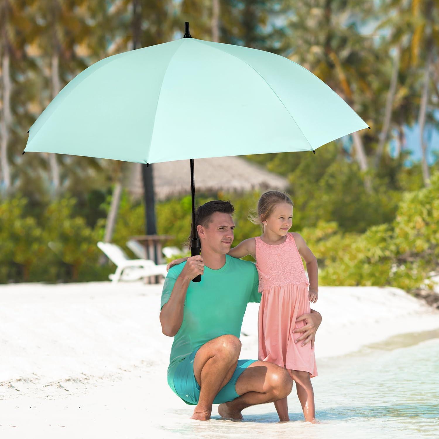 imageG4Free 5462 Inch Windproof UV Protection Golf Umbrella Extra Large Silver Coated Automatic Open Stick Long UmbrellaSeafoam BlueBlack