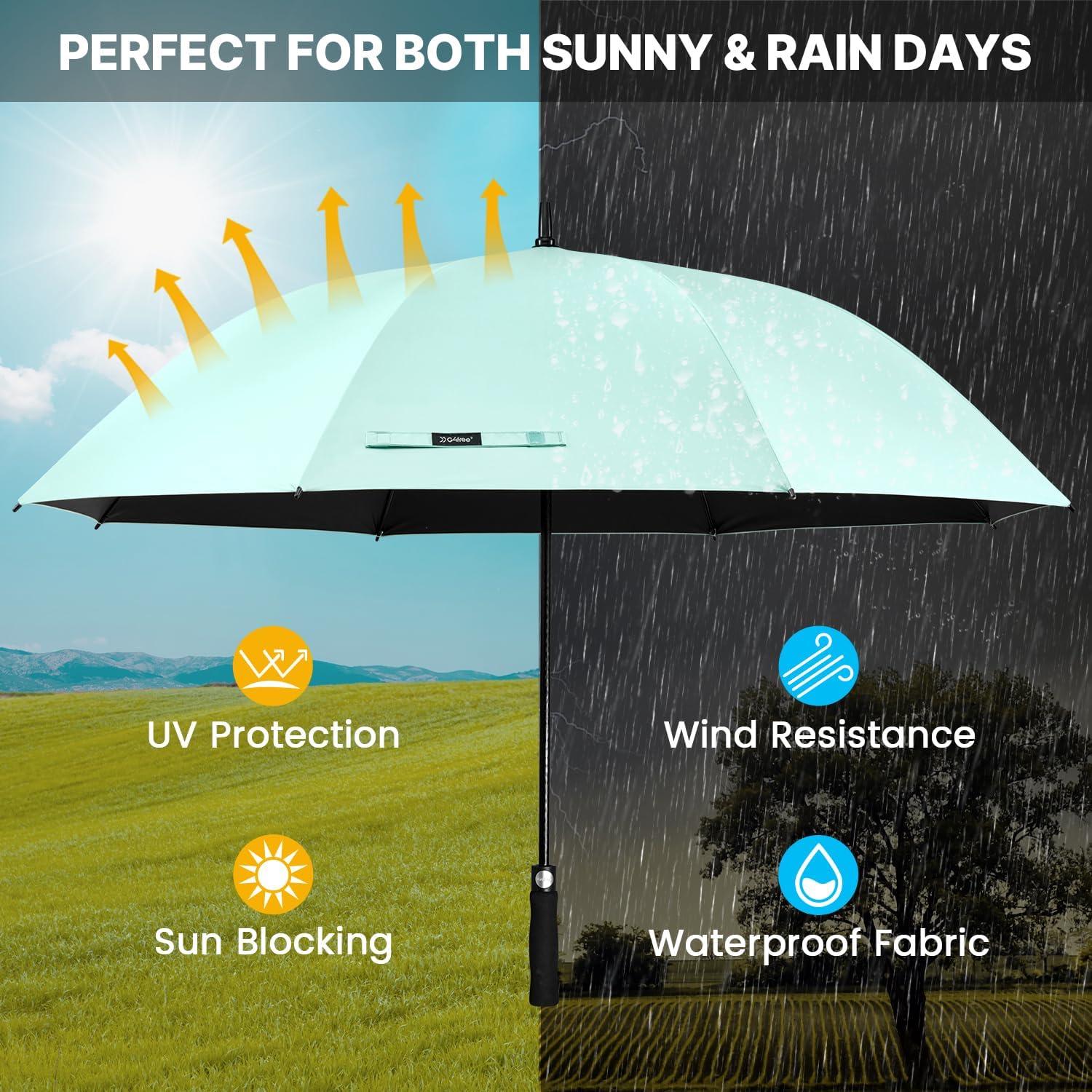 imageG4Free 5462 Inch Windproof UV Protection Golf Umbrella Extra Large Silver Coated Automatic Open Stick Long UmbrellaSeafoam BlueBlack