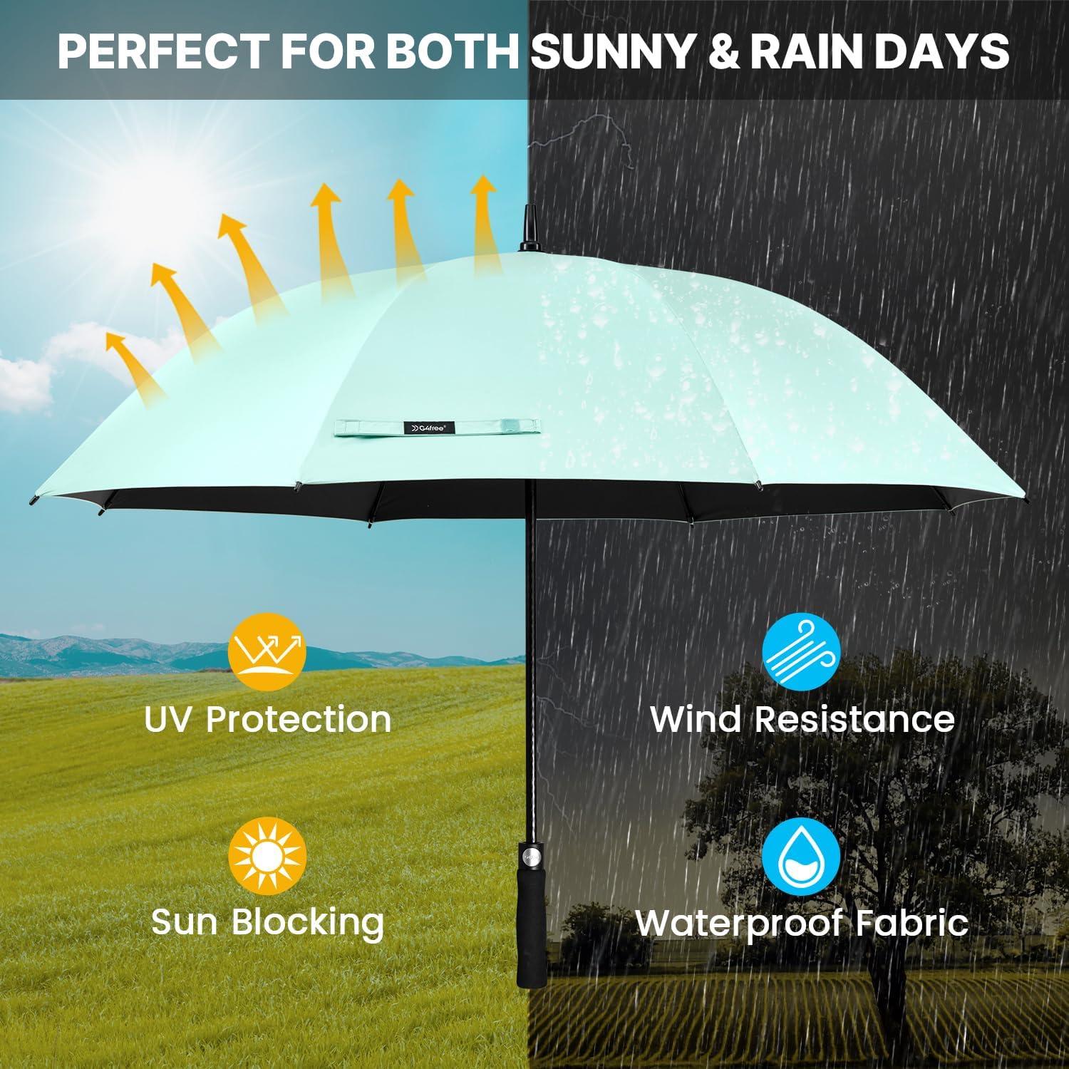 imageG4Free 5462 Inch Windproof UV Protection Golf Umbrella Extra Large Silver Coated Automatic Open Stick Long UmbrellaSeafoam BlueBlack