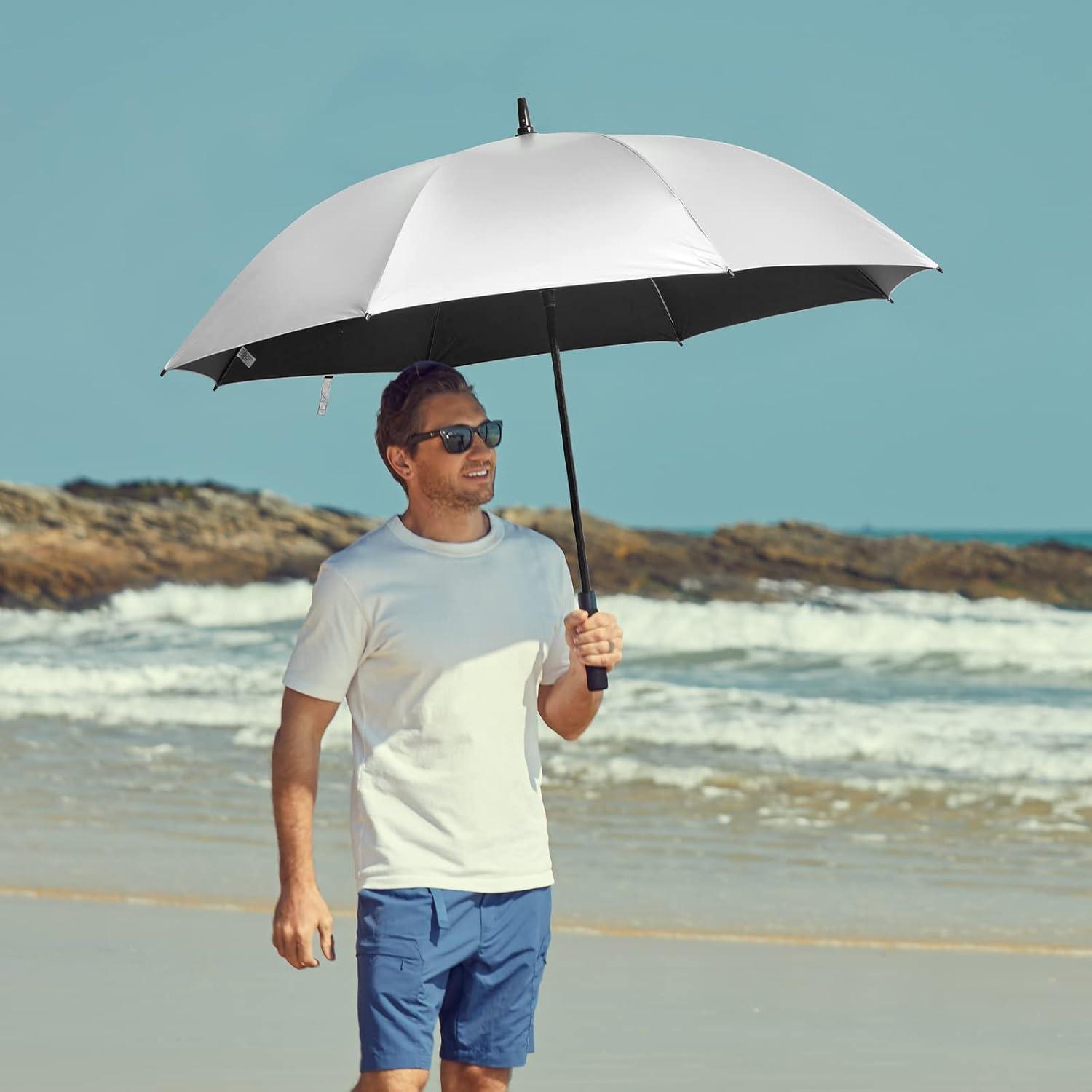 imageG4Free 5462 Inch Windproof UV Protection Golf Umbrella Extra Large Silver Coated Automatic Open Stick Long UmbrellaSilverBlack