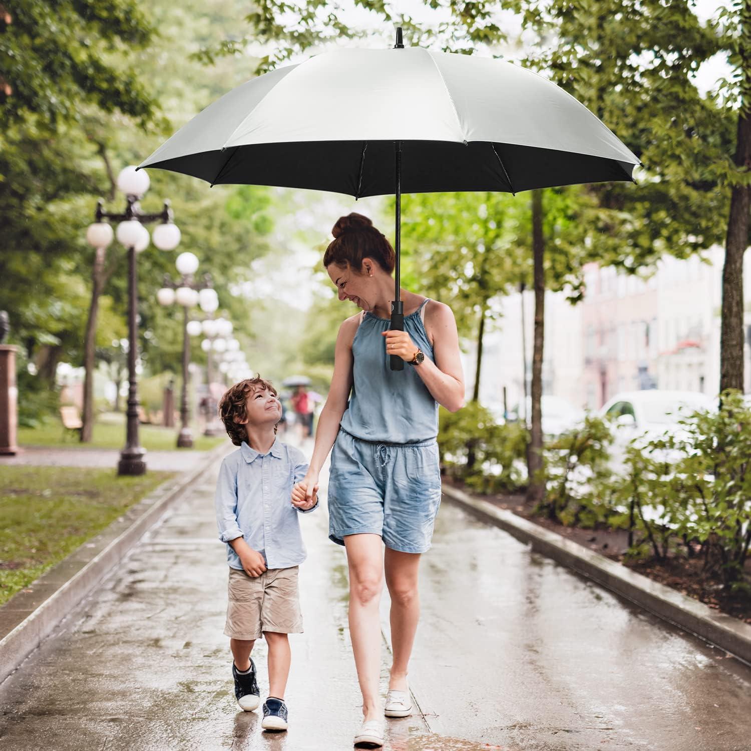 imageG4Free 5462 Inch Windproof UV Protection Golf Umbrella Extra Large Silver Coated Automatic Open Stick Long UmbrellaSilverBlack