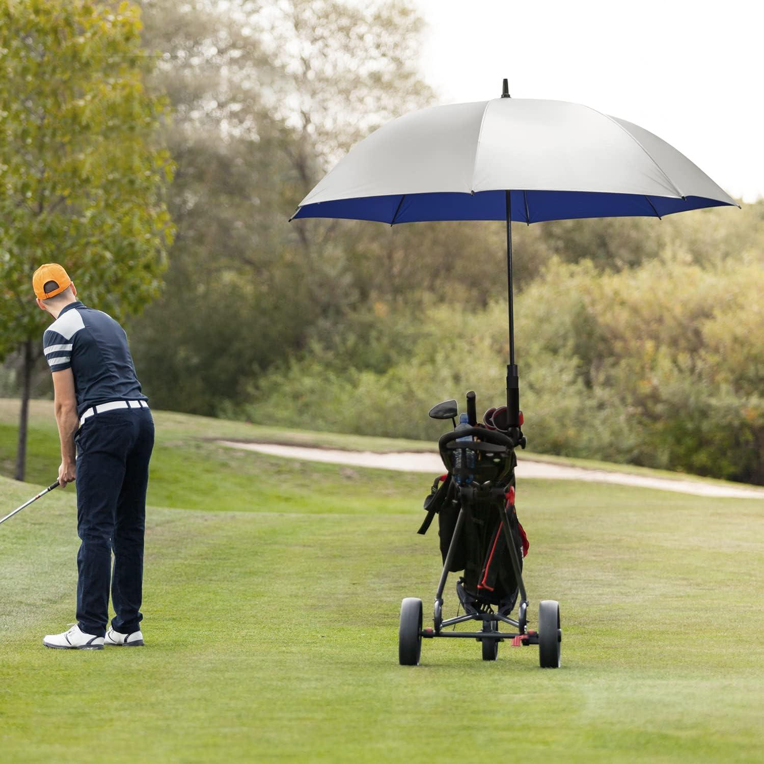 imageG4Free 5462 Inch Windproof UV Protection Golf Umbrella Extra Large Silver Coated Automatic Open Stick Long UmbrellaSilverBlue
