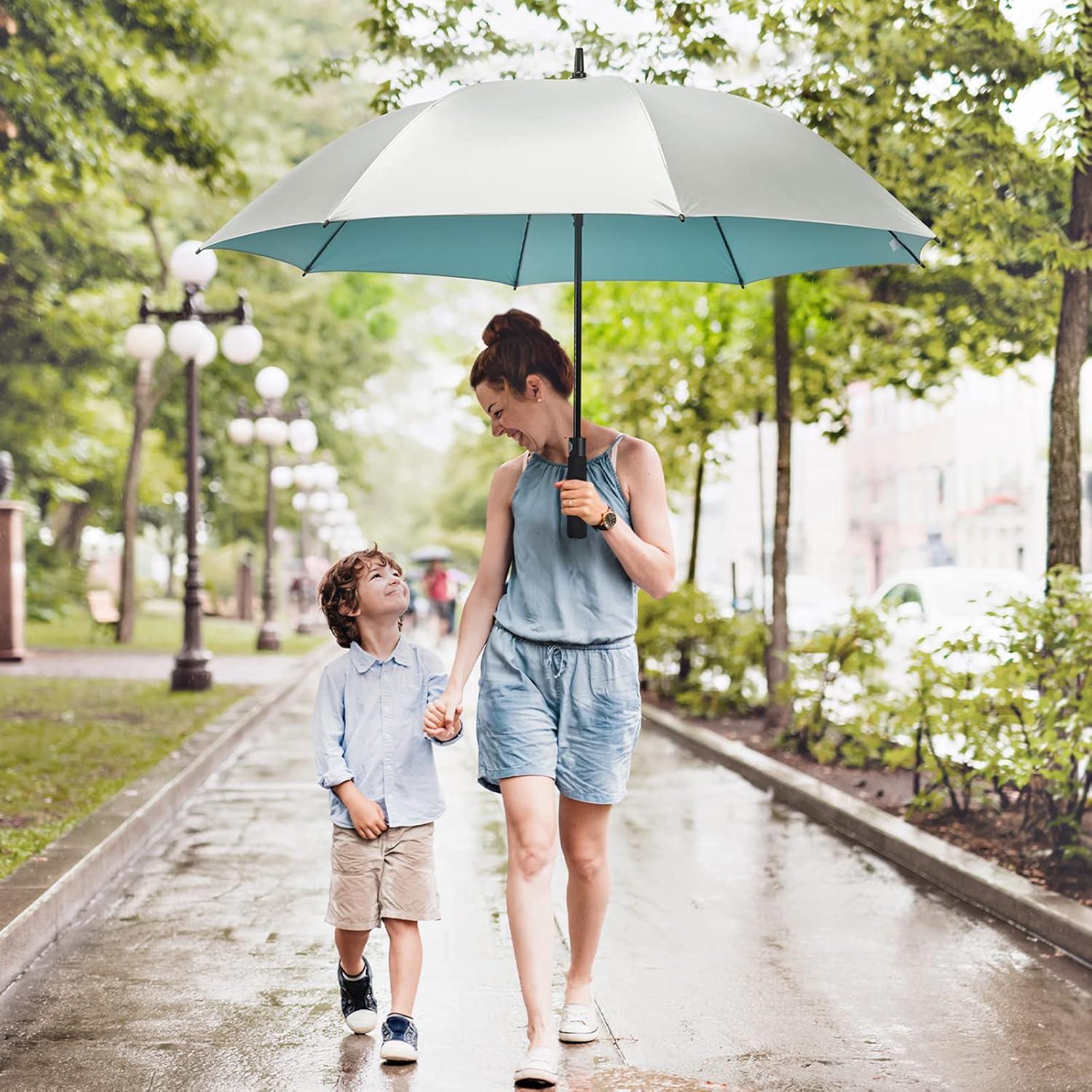 imageG4Free 5462 Inch Windproof UV Protection Golf Umbrella Extra Large Silver Coated Automatic Open Stick Long UmbrellaSilverLake Blue