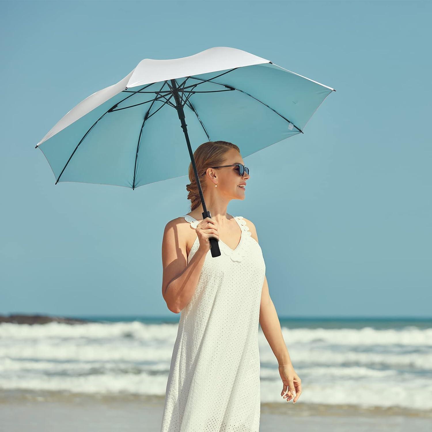 imageG4Free 5462 Inch Windproof UV Protection Golf Umbrella Extra Large Silver Coated Automatic Open Stick Long UmbrellaSilverLake Blue