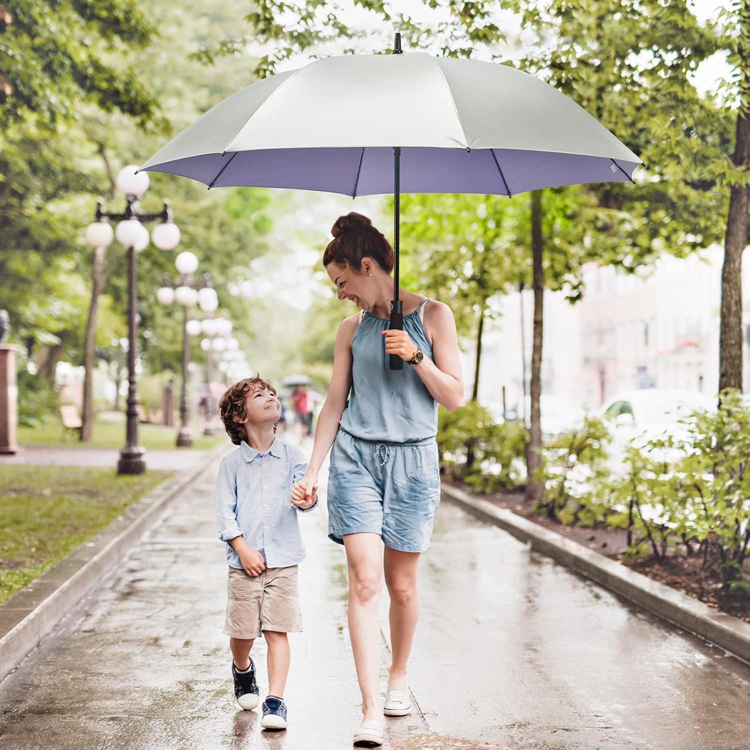 imageG4Free 5462 Inch Windproof UV Protection Golf Umbrella Extra Large Silver Coated Automatic Open Stick Long UmbrellaSilverLight Purple