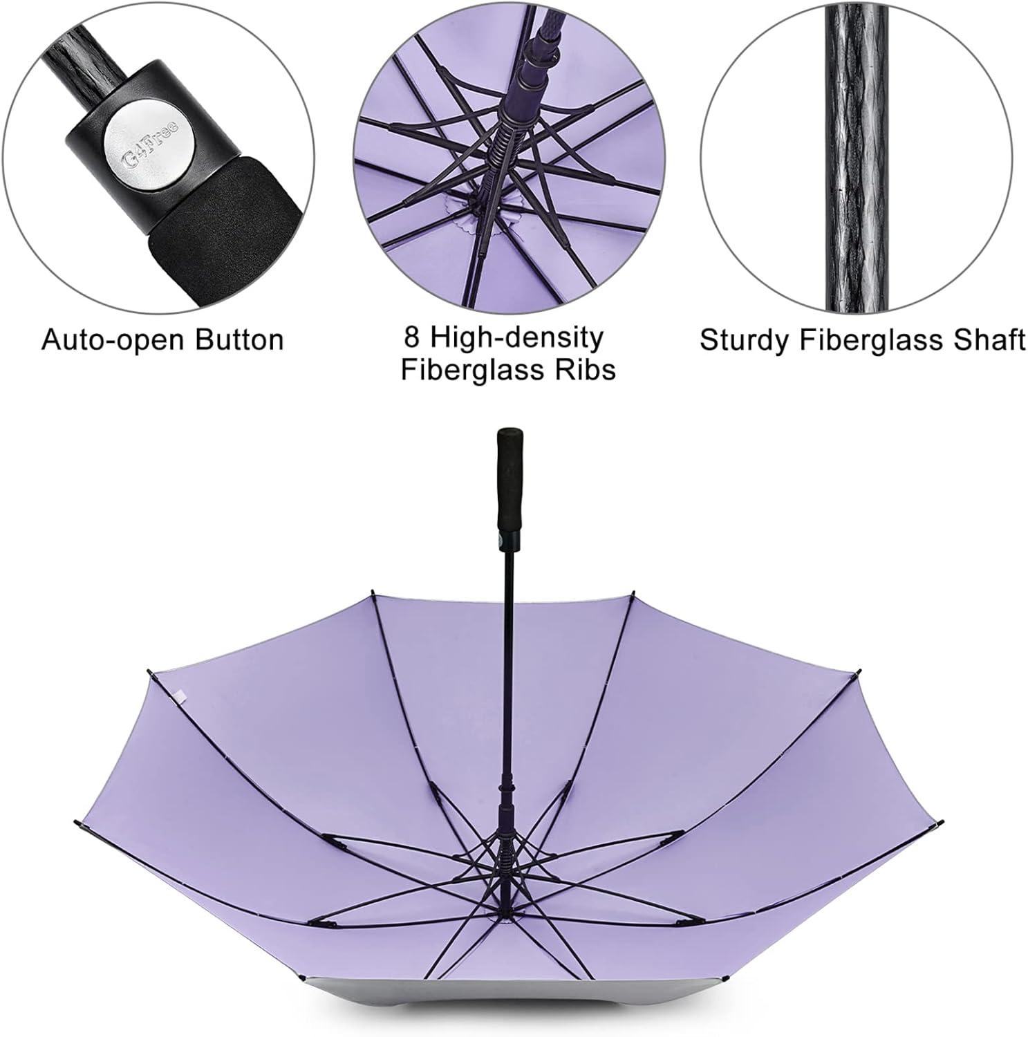 imageG4Free 5462 Inch Windproof UV Protection Golf Umbrella Extra Large Silver Coated Automatic Open Stick Long UmbrellaSilverLight Purple
