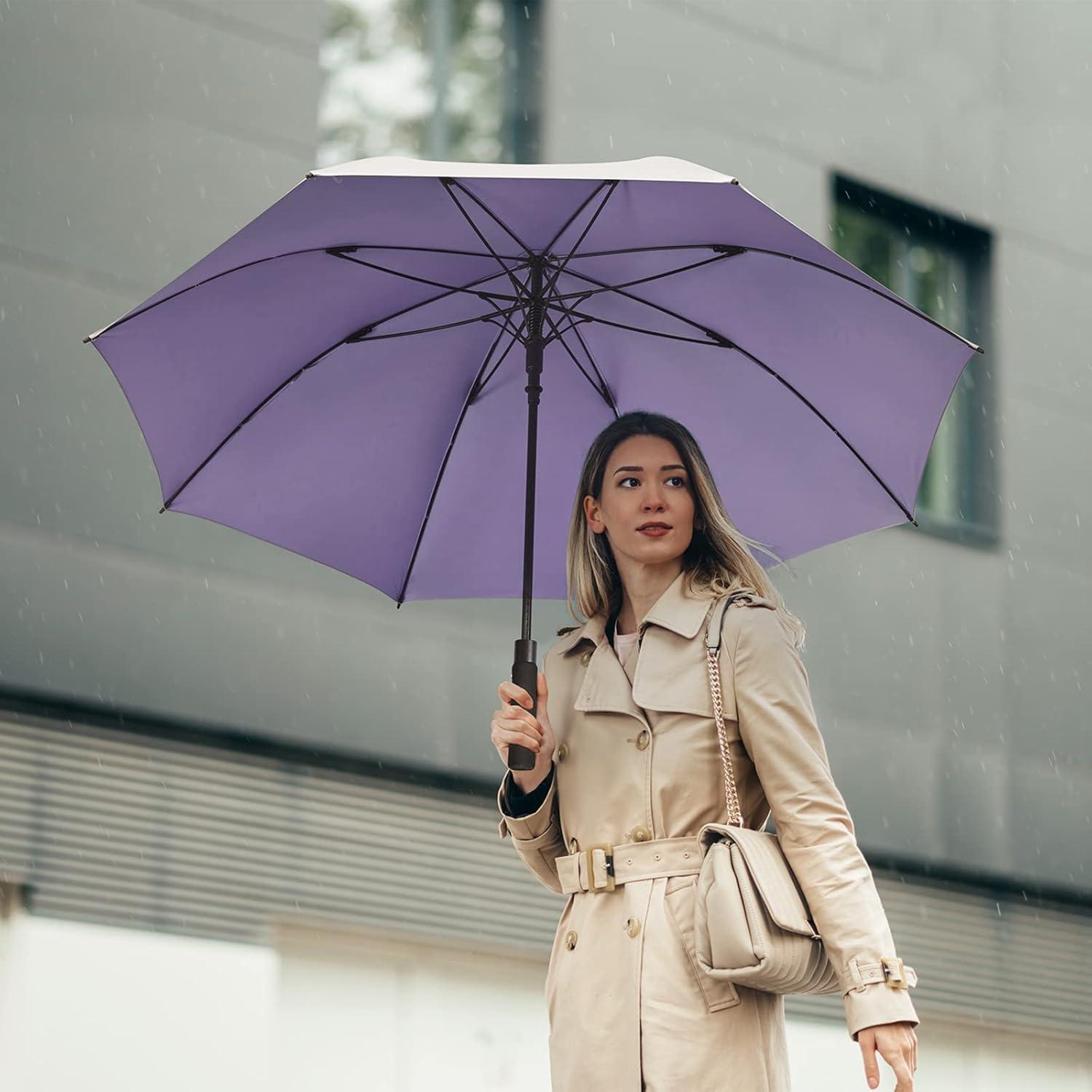 imageG4Free 5462 Inch Windproof UV Protection Golf Umbrella Extra Large Silver Coated Automatic Open Stick Long UmbrellaSilverLight Purple