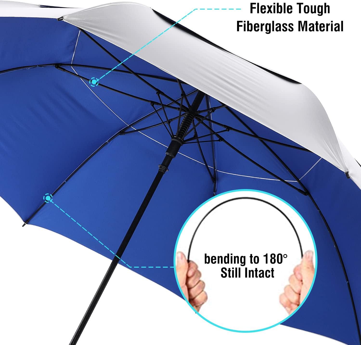 imageG4Free 72 Inch Huge Golf Umbrella UV Protection Auto Open Windproof Umbrella Oversized Extra Large Vented Double Canopy for FamilySilverBlue