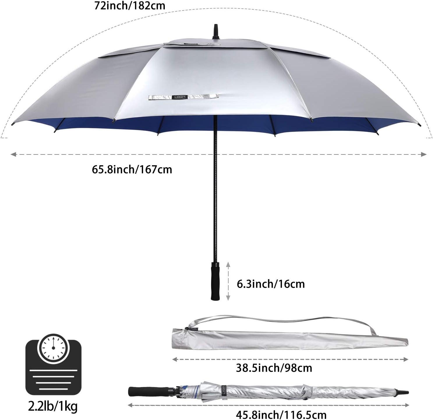 imageG4Free 72 Inch Huge Golf Umbrella UV Protection Auto Open Windproof Umbrella Oversized Extra Large Vented Double Canopy for FamilySilverBlue