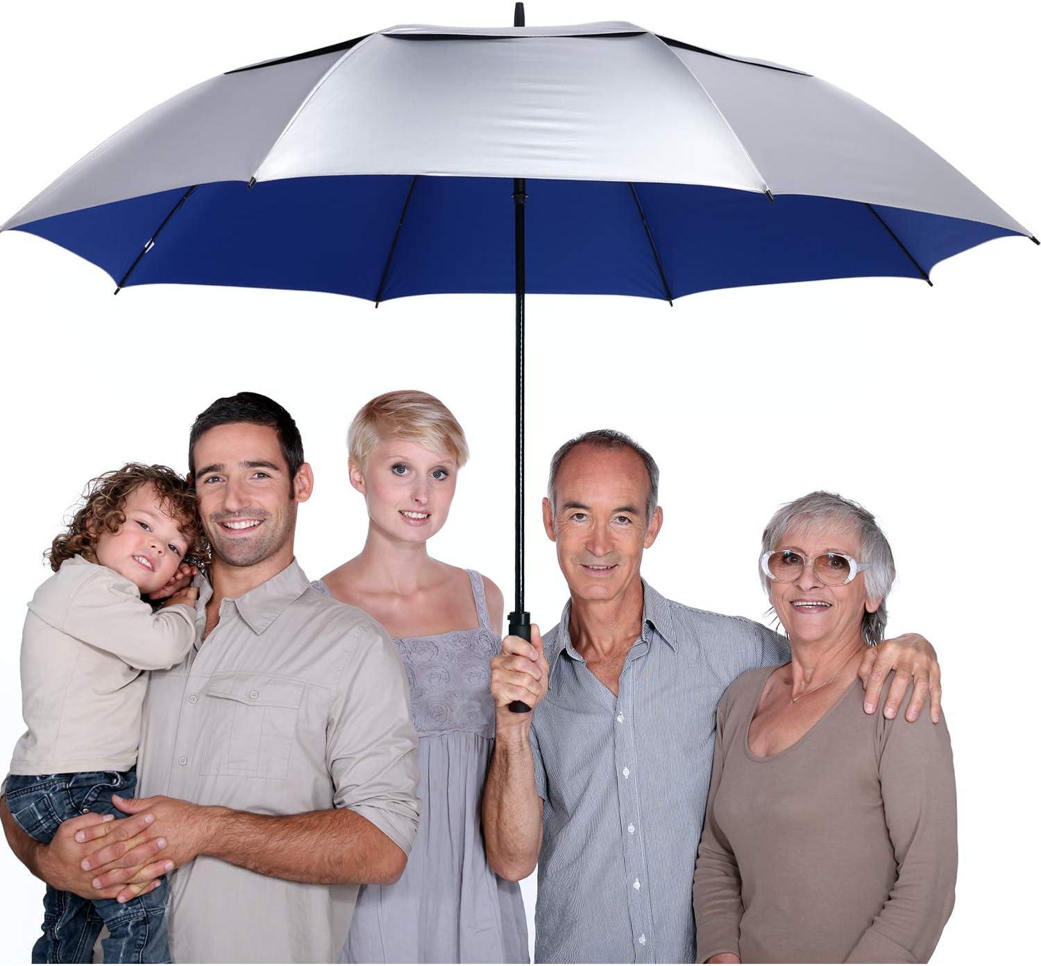 imageG4Free 72 Inch Huge Golf Umbrella UV Protection Auto Open Windproof Umbrella Oversized Extra Large Vented Double Canopy for FamilySilverBlue