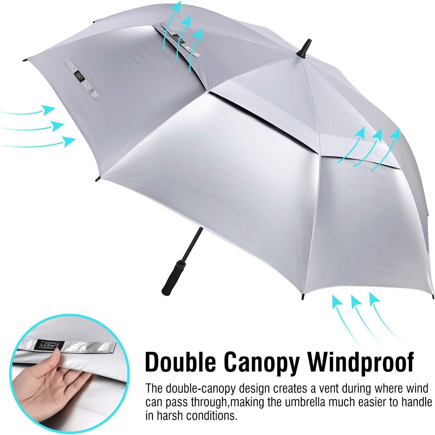 imageG4Free 72 Inch Huge Golf Umbrella UV Protection Auto Open Windproof Umbrella Oversized Extra Large Vented Double Canopy for FamilySilverBlue