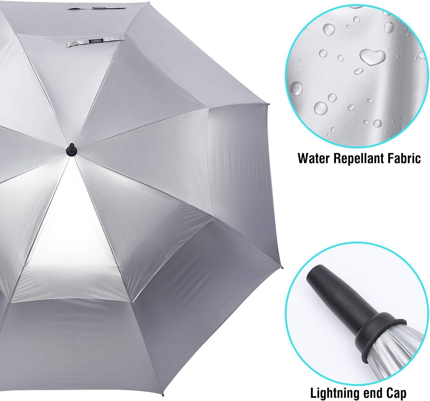 imageG4Free 72 Inch Huge Golf Umbrella UV Protection Auto Open Windproof Umbrella Oversized Extra Large Vented Double Canopy for FamilySilverBlue
