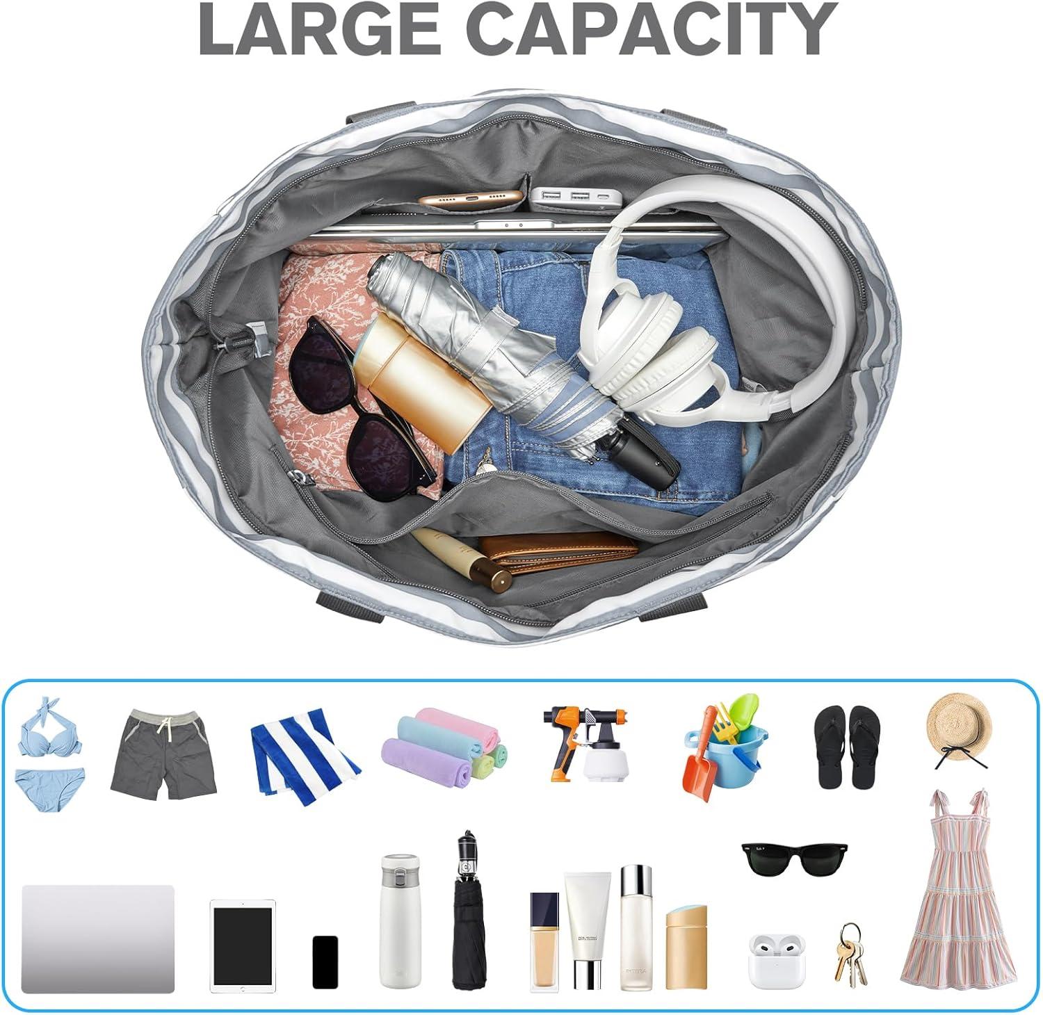 imageG4Free Beach Bag Waterproof Sandproof Beach Tote Bag Large Capacity Foldable for WomenGrey Stripe